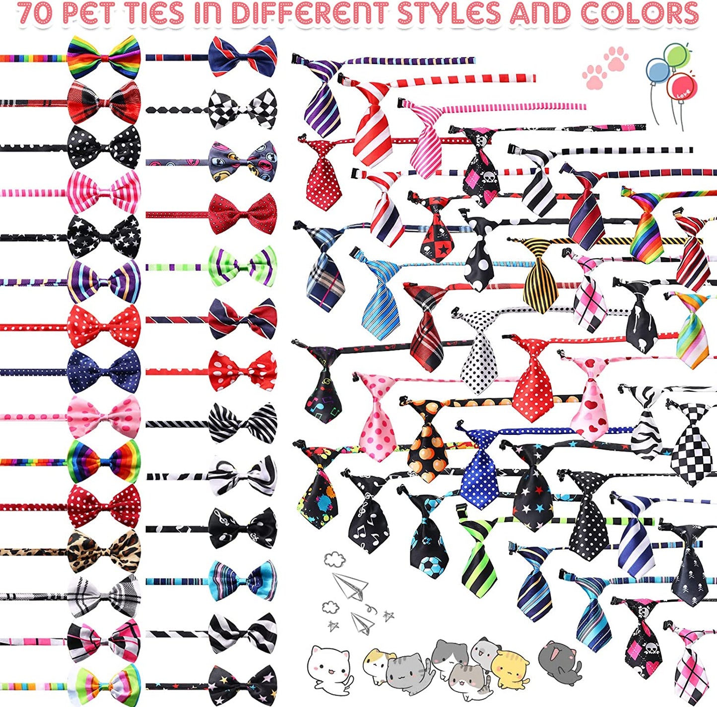 70 Pieces Adjustable Dog Bow Ties and Neck Ties Set Includes 40 Pet Bow Ties and 30 Neckties Dog Bowties Bow Tie Dog Collars Grooming Accessories Dog Ties for Large Dogs Cats Daily Wearing Holiday Animals & Pet Supplies > Pet Supplies > Dog Supplies > Dog Apparel Reginary   