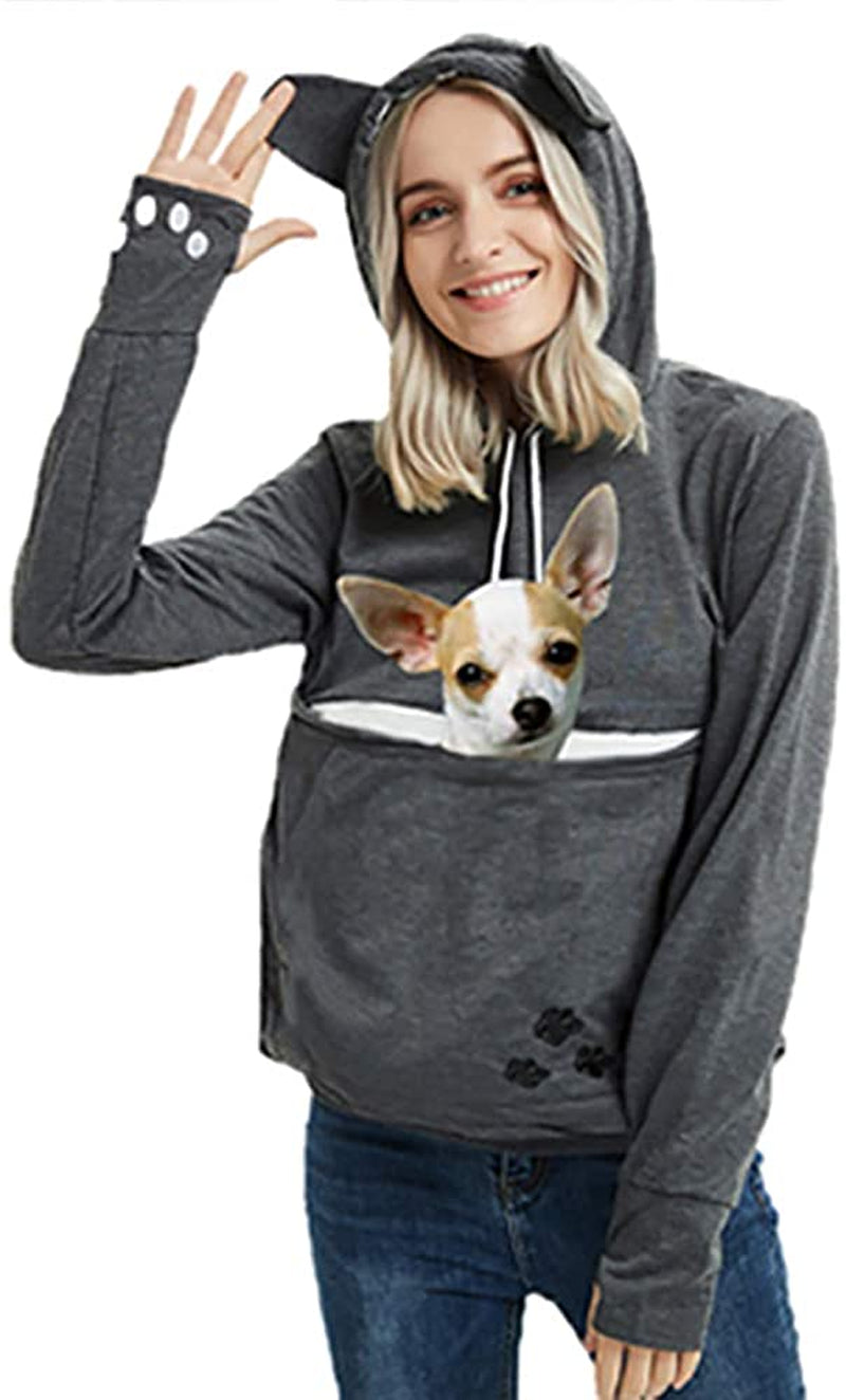 Women Pet Carrier Sweater Puppy Kitten Pouch Hoodies Long Sleeve plus Size Tops Animals & Pet Supplies > Pet Supplies > Dog Supplies > Dog Apparel ZIIFULLHOU Dark Grey XX-Large 