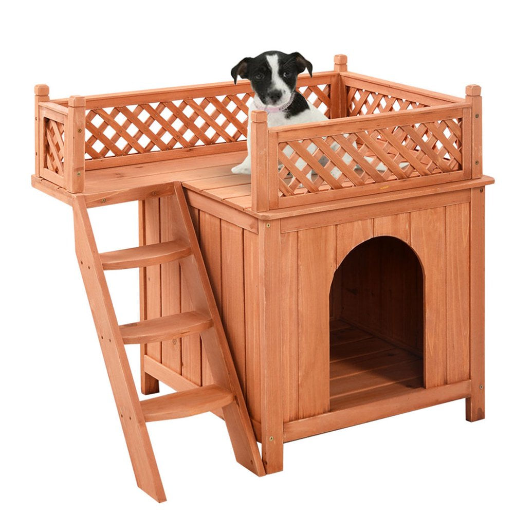 Costway Wooden Puppy Pet Dog House Wood Room In/Outdoor Raised Roof Balcony Bed Shelter Animals & Pet Supplies > Pet Supplies > Dog Supplies > Dog Houses Costway   