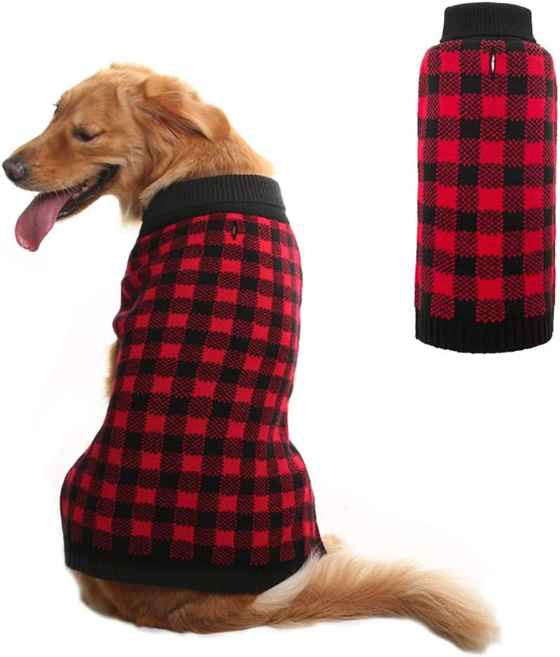 PUPTECK Dog Sweater Plaid Pet Cat Winter Knitwear Warm Clothes Blue & Black Extra Small Animals & Pet Supplies > Pet Supplies > Dog Supplies > Dog Apparel Beibao Red & Black Medium (Pack of 1) 