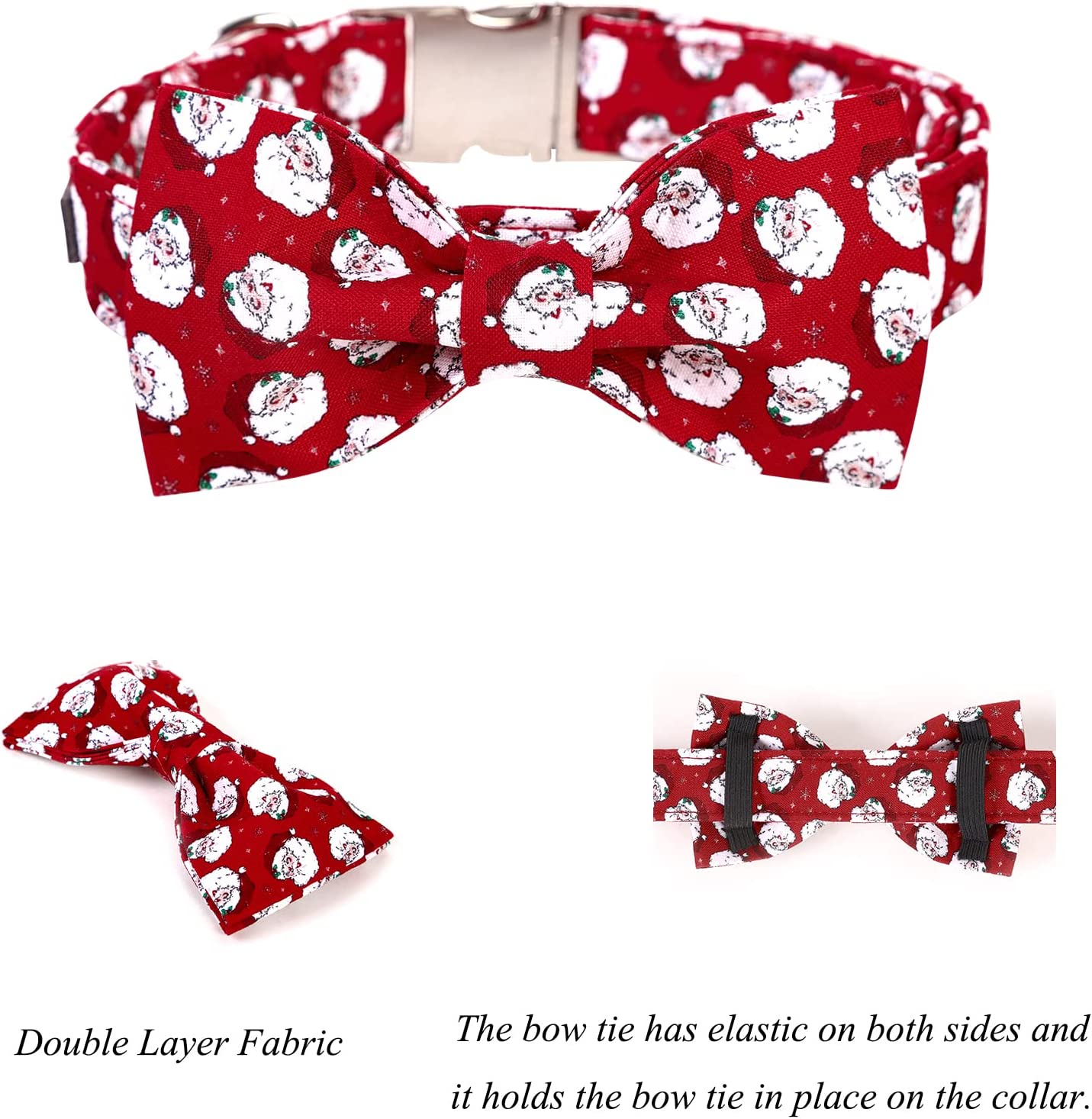 Lionet Paws Christmas Dog Collar with Bowtie, Dog Bowtie Collar with Metal Buckle for Dogs, Adjustable Comfortable Dog Collar Girl Boy Gift Santa Claus, M, Neck 13.5-22 In Animals & Pet Supplies > Pet Supplies > Dog Supplies > Dog Apparel lionet paws   