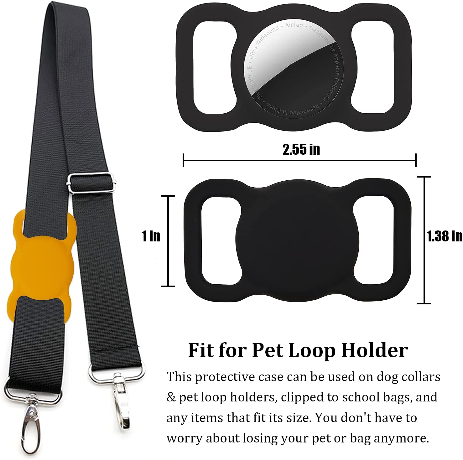 Protective Case Compatible for Apple Airtag 2021, 1 Pack Soft Silicone Dog Cat Collar Pet Loop Air Tag Holder Accessories, Lightweight Anti-Scratch Anti-Lost Shockproof(Black 1Pack)