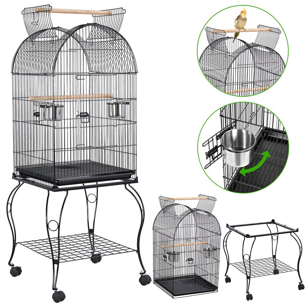 Topeakmart 59'' H Open Top Metal Bird Cage Rolling Parrot Cage with Stand for Small Birds Parakeet Lovebirds Cockatiel Canary Black Animals & Pet Supplies > Pet Supplies > Bird Supplies > Bird Cages & Stands Topeakmart   