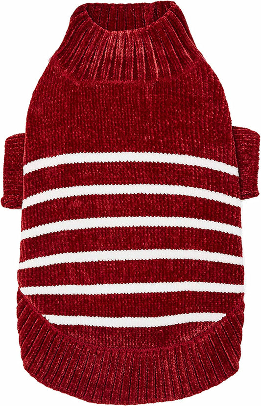 Blueberry Pet Cozy Soft Chenille Classy Striped Dog Sweater in Burgundy Red, Back Length 14", Pack of 1 Clothes for Dogs Animals & Pet Supplies > Pet Supplies > Dog Supplies > Dog Apparel Blueberry Pet Burgundy Red 18 inch (Pack of 1) 