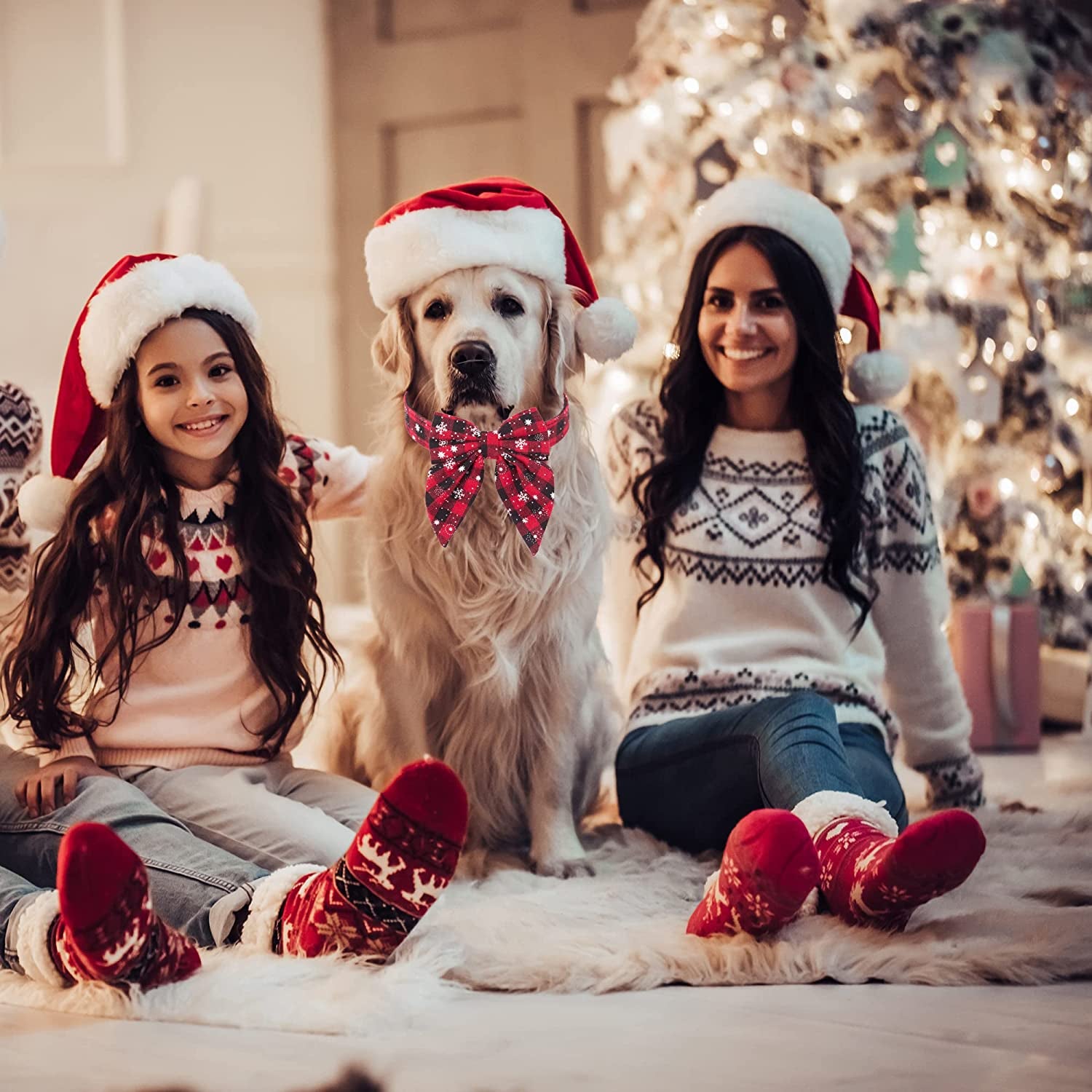 ADOGGYGO Christmas Dog Collar with Bow, Adjustable Cotton Red Bowtie Dog Christmas Collars for Small Medium Large Dogs Pets (Large, Black & Red) Animals & Pet Supplies > Pet Supplies > Dog Supplies > Dog Apparel ADOGGYGO   