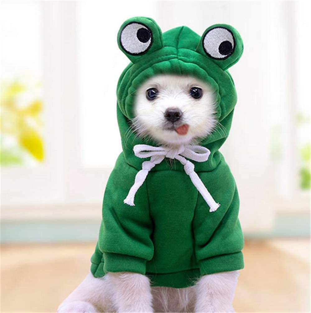 Dog Hoodie- Dog Basic Sweater Coat Cute Frog Shape Warm Jacket Pet Cold Weather Clothes Outfit Outerwear for Small Dogs Cats Puppy Small Animals（L） Animals & Pet Supplies > Pet Supplies > Dog Supplies > Dog Apparel MJEMS Green Large 