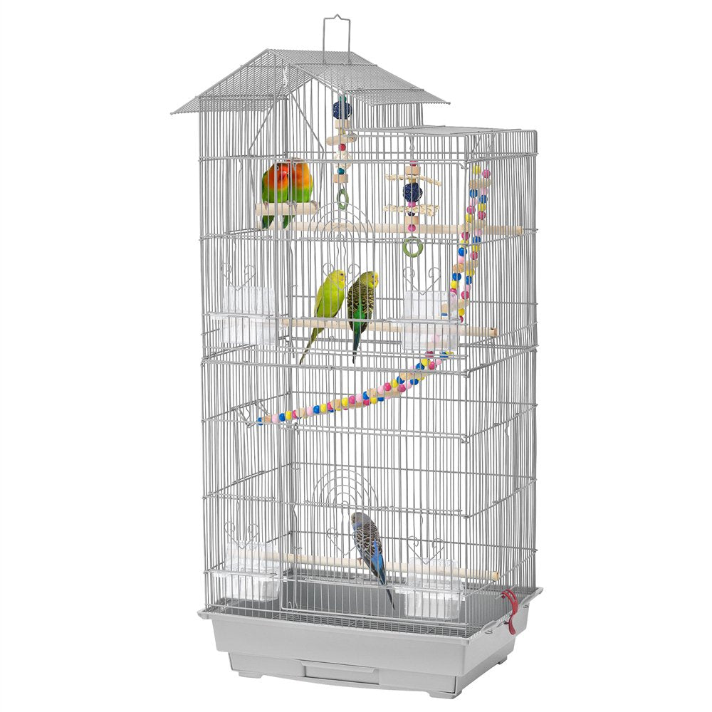 Smilemart 39" Metal Bird Cage with Perches and Toys, Black Animals & Pet Supplies > Pet Supplies > Bird Supplies > Bird Cages & Stands SmileMart Light Gray  