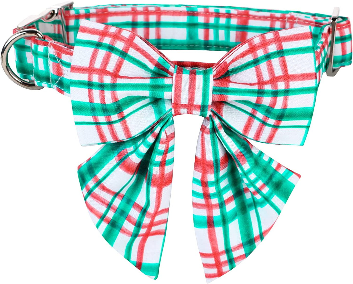 Lionet Paws Christmas Dog Collar with Bowtie, Dog Bowtie Collar with Metal Buckle for Dogs, Adjustable Comfortable Dog Collar Girl Boy Gift Santa Claus, M, Neck 13.5-22 In Animals & Pet Supplies > Pet Supplies > Dog Supplies > Dog Apparel lionet paws Red&Green Grid(Sailor Bow) Large (Pack of 1) 