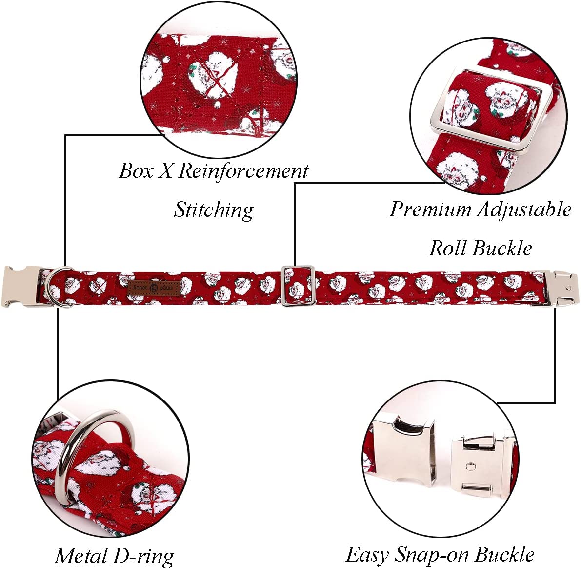 Lionet Paws Christmas Dog Collar with Bowtie, Dog Bowtie Collar with Metal Buckle for Dogs, Adjustable Comfortable Dog Collar Girl Boy Gift Santa Claus, M, Neck 13.5-22 In Animals & Pet Supplies > Pet Supplies > Dog Supplies > Dog Apparel lionet paws   