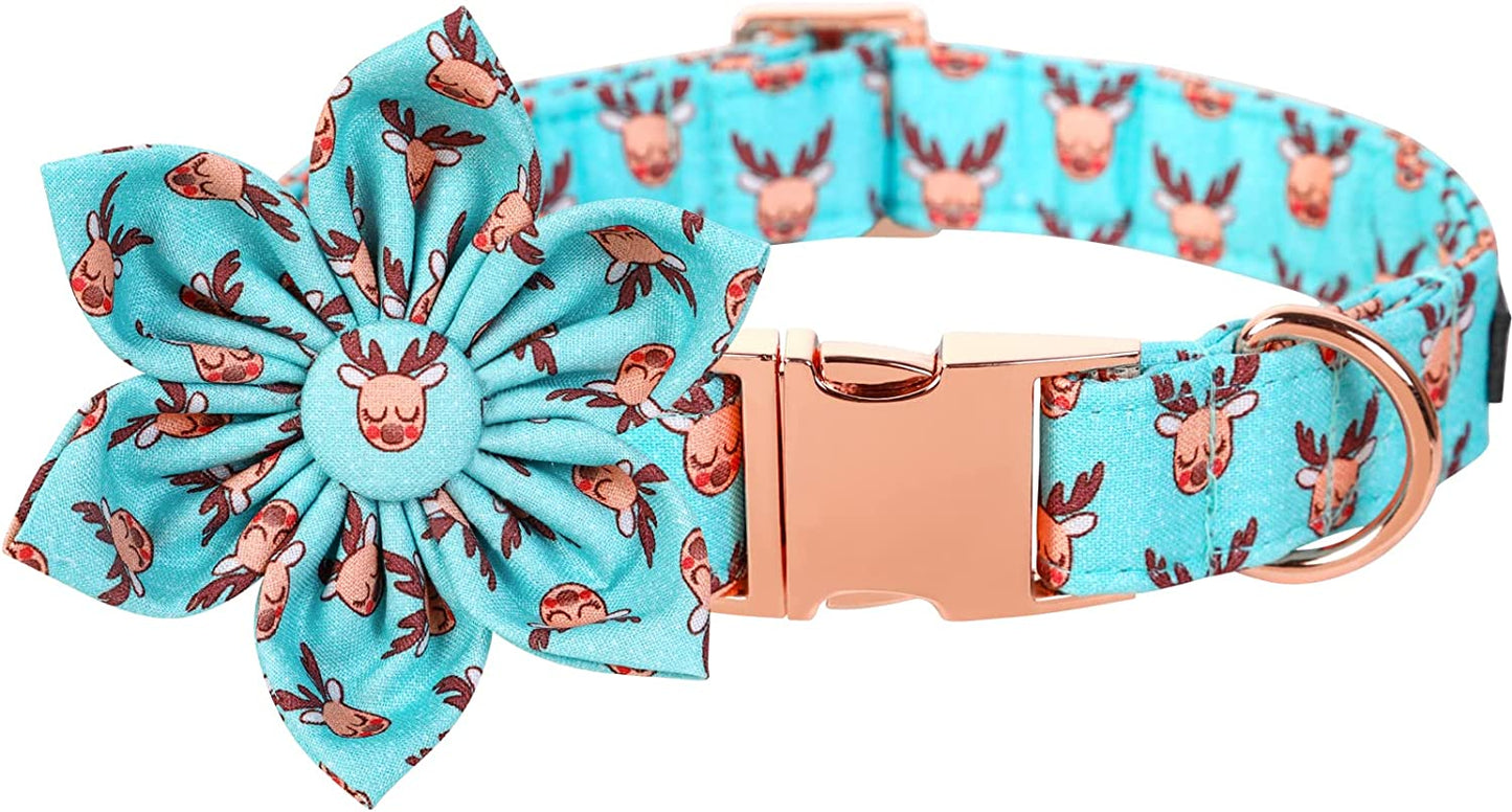 Lionet Paws Christmas Dog Collar with Bowtie, Dog Bowtie Collar with Metal Buckle for Dogs, Adjustable Comfortable Dog Collar Girl Boy Gift Santa Claus, M, Neck 13.5-22 In Animals & Pet Supplies > Pet Supplies > Dog Supplies > Dog Apparel lionet paws Reindeer(Flower) Large (Pack of 1) 