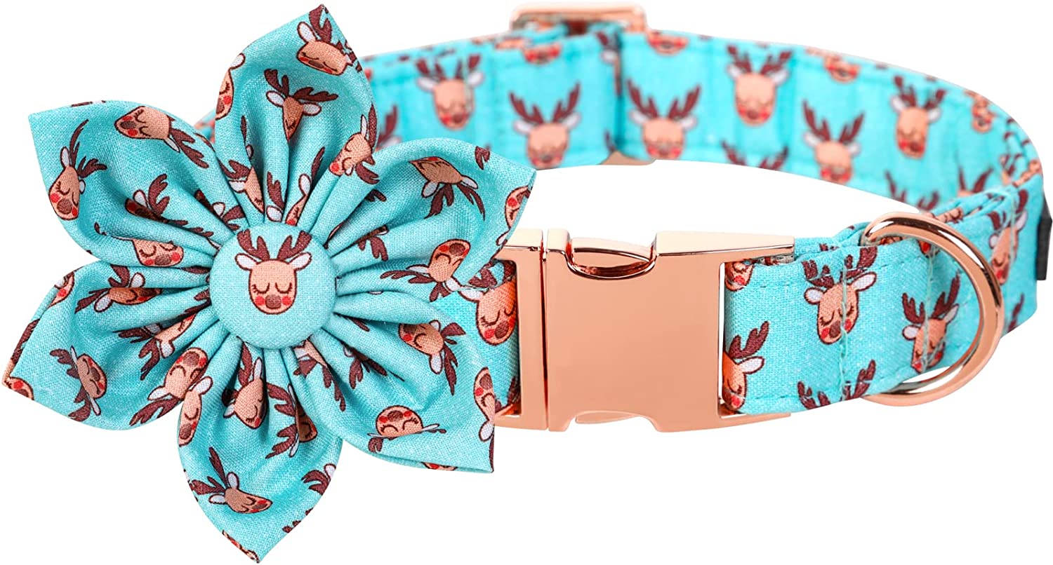 Lionet Paws Christmas Dog Collar with Bowtie, Dog Bowtie Collar with Metal Buckle for Dogs, Adjustable Comfortable Dog Collar Girl Boy Gift Santa Claus, M, Neck 13.5-22 In Animals & Pet Supplies > Pet Supplies > Dog Supplies > Dog Apparel lionet paws Reindeer(Flower) Large (Pack of 1) 