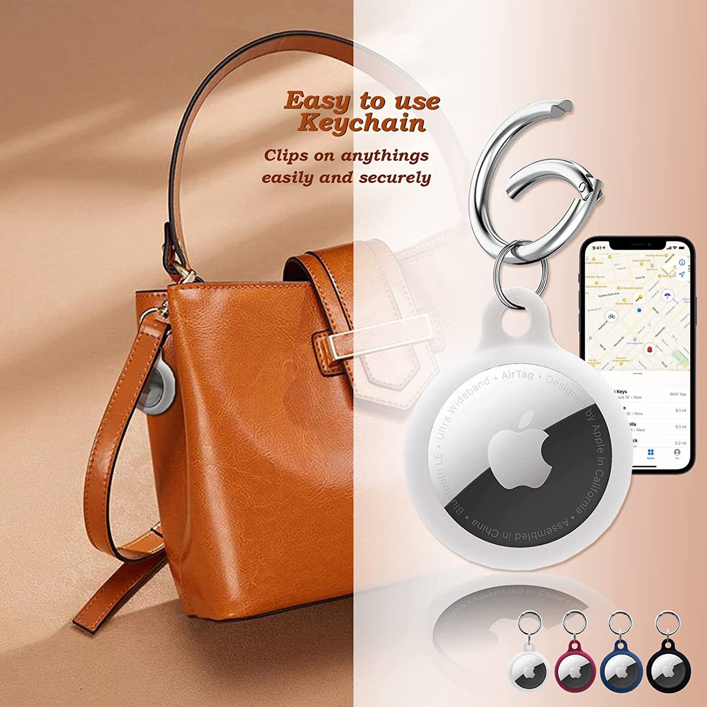 Compatible with Airtag Case Keychain Air Tag Case Holder, Airtags Key Ring Cases/Protective Cover Loop Silicone, Finders Accessories for Luggage Dogs Cat Pet Collar Backpacks