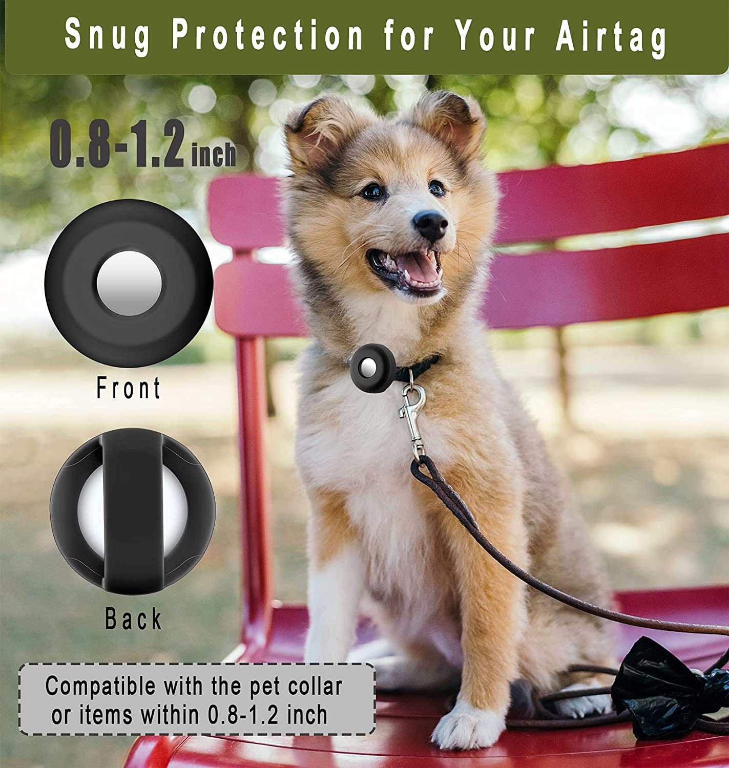 Airtag Dog Collar Holder, Silicone Apple Air Tag Case Cover for 0.8-1.2Inch Cat Pet Collar Harness Loop Cibaabo