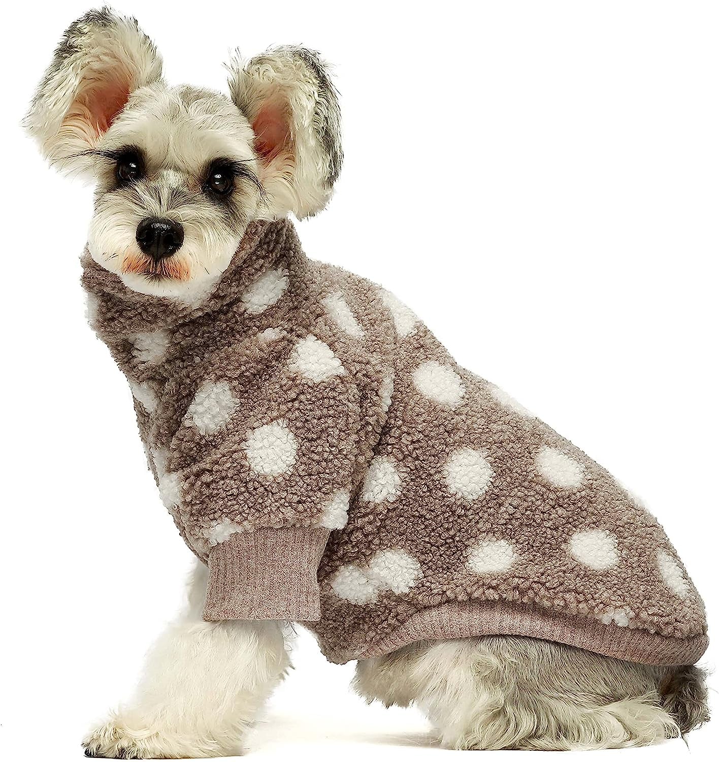 Fitwarm Sherpa Polka Dot Dog Coat Turtleneck Fuzzy Doggie Sweater Puppy Winter Clothes Doggy Knitted Outfits Pet Cold Weather Clothes Cat Apparel Khaki Large Animals & Pet Supplies > Pet Supplies > Dog Supplies > Dog Apparel Fitwarm Khaki XXL 