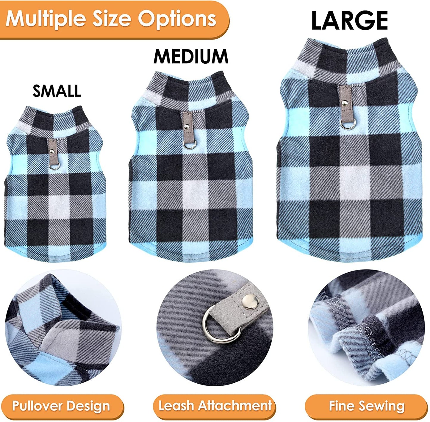 Hamify Fleece Vest Dog Sweater Set of 4 Buffalo Plaid Dog Pullover Warm Jacket Winter Pet Clothes with Leash Ring for Small Dog Cat (Small) Animals & Pet Supplies > Pet Supplies > Dog Supplies > Dog Apparel Geyoga   