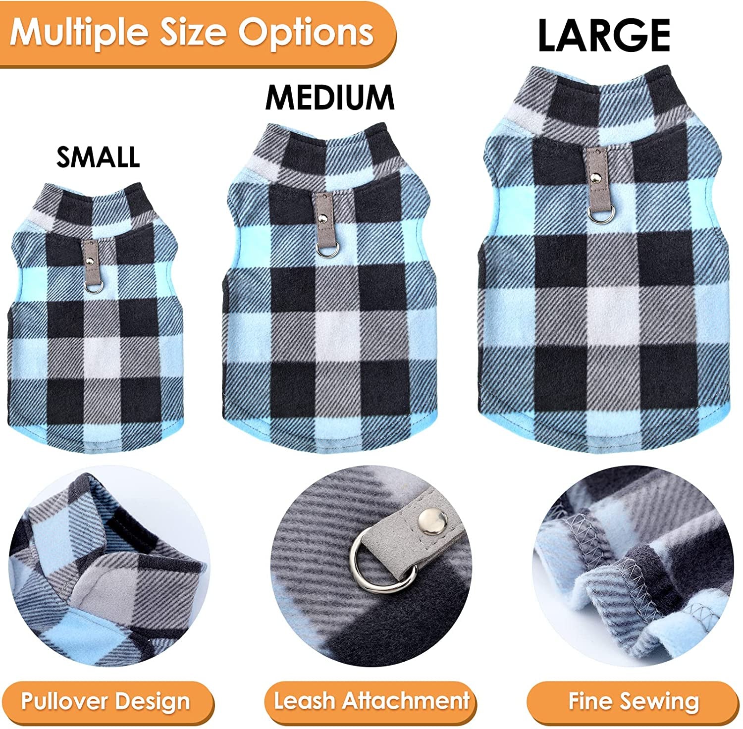 Hamify Fleece Vest Dog Sweater Set of 4 Buffalo Plaid Dog Pullover Warm Jacket Winter Pet Clothes with Leash Ring for Small Dog Cat (Small) Animals & Pet Supplies > Pet Supplies > Dog Supplies > Dog Apparel Geyoga   