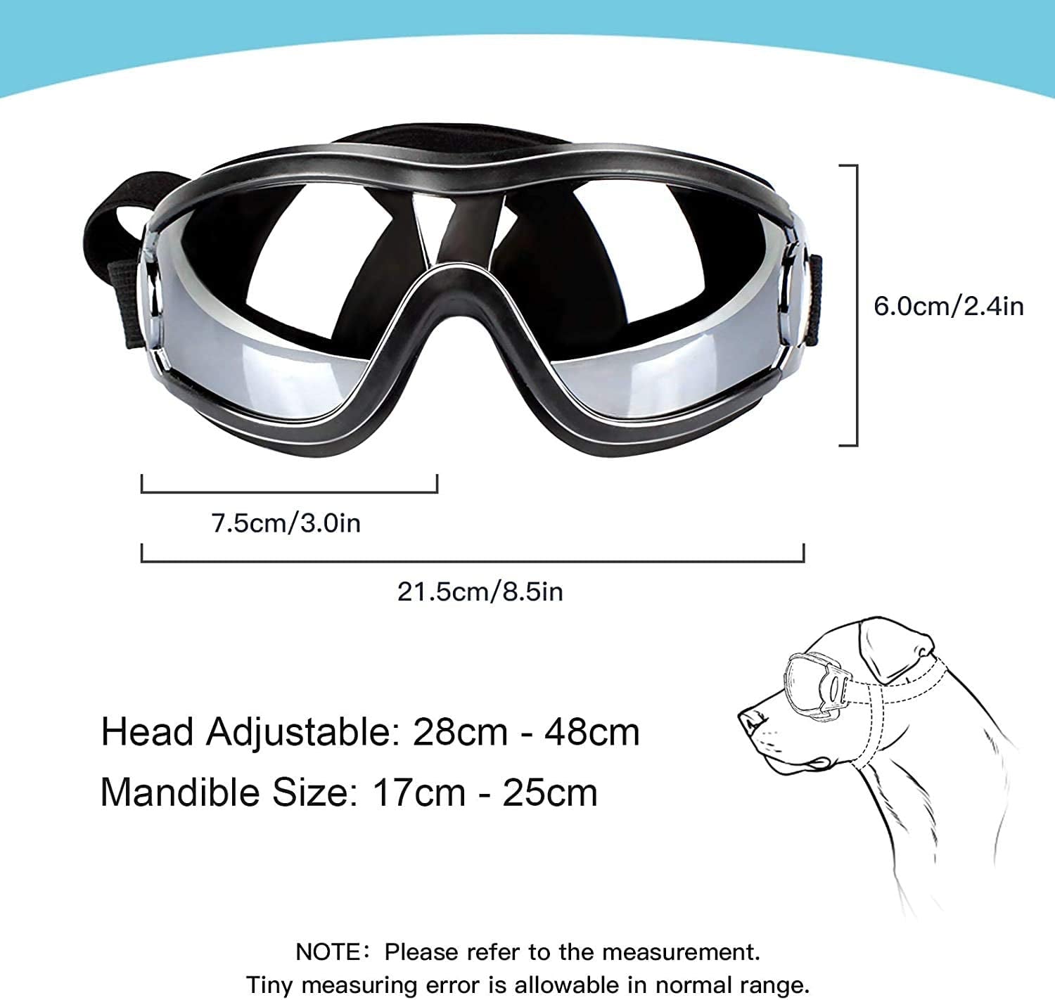 CHROM Dog Goggles - Large Dog Eye Protection Doggles Windproof Sunglasses for Medium Large Dog (Black-Silver) Animals & Pet Supplies > Pet Supplies > Dog Supplies > Dog Apparel CHROM   