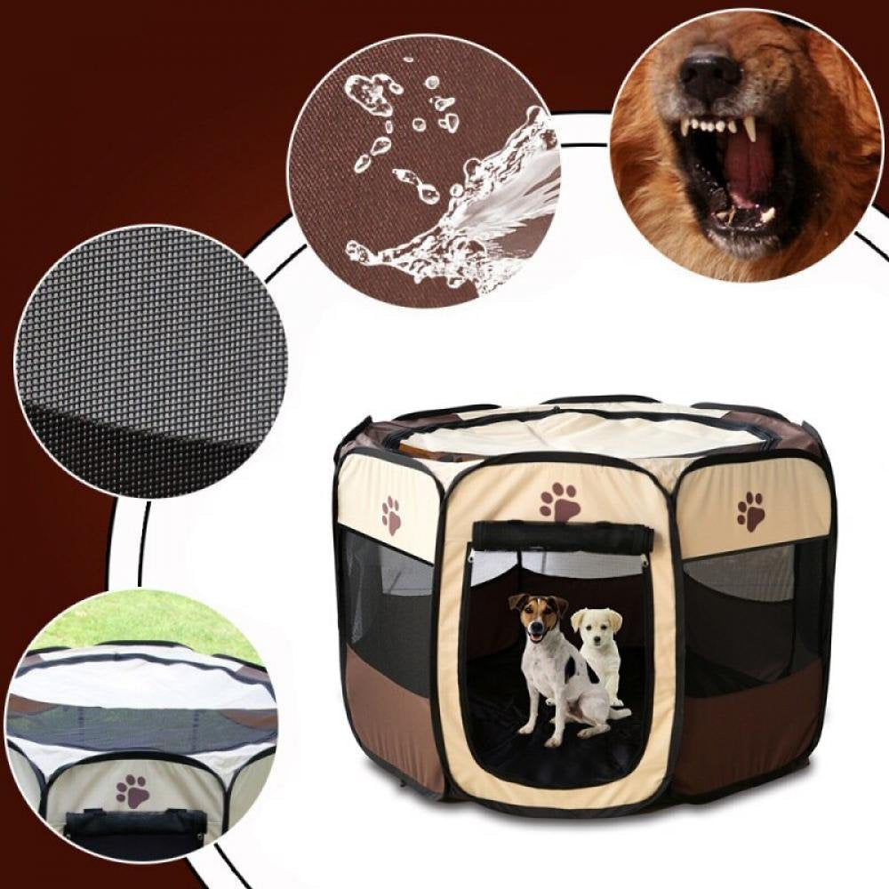 Portable Collapsible Pet Tent Dog House Octagonal Outdoor Breathable Tent Kennel Fence for Dogs Cat Brown M Animals & Pet Supplies > Pet Supplies > Dog Supplies > Dog Houses Popvcly   