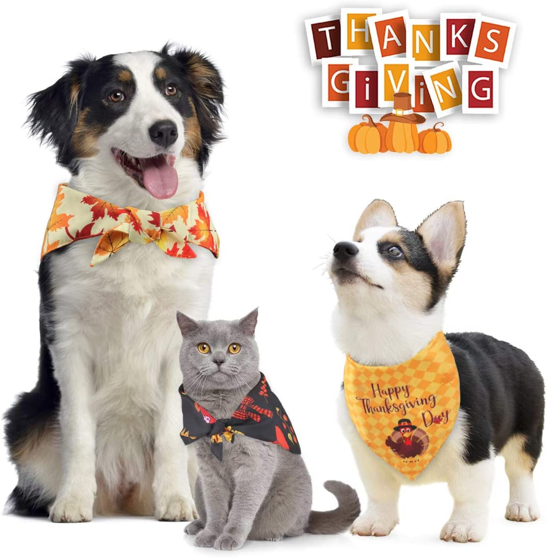 Idepet Autumn Dog Bandana 3 Pack Halloween Fall Pet Triangle Bibs Scarf Cute Turkey Maple Leaf Printing Kerchief Sets Washable Accessories for Small Medium Large Dogs Cats Reversible Animals & Pet Supplies > Pet Supplies > Dog Supplies > Dog Apparel Idepet   