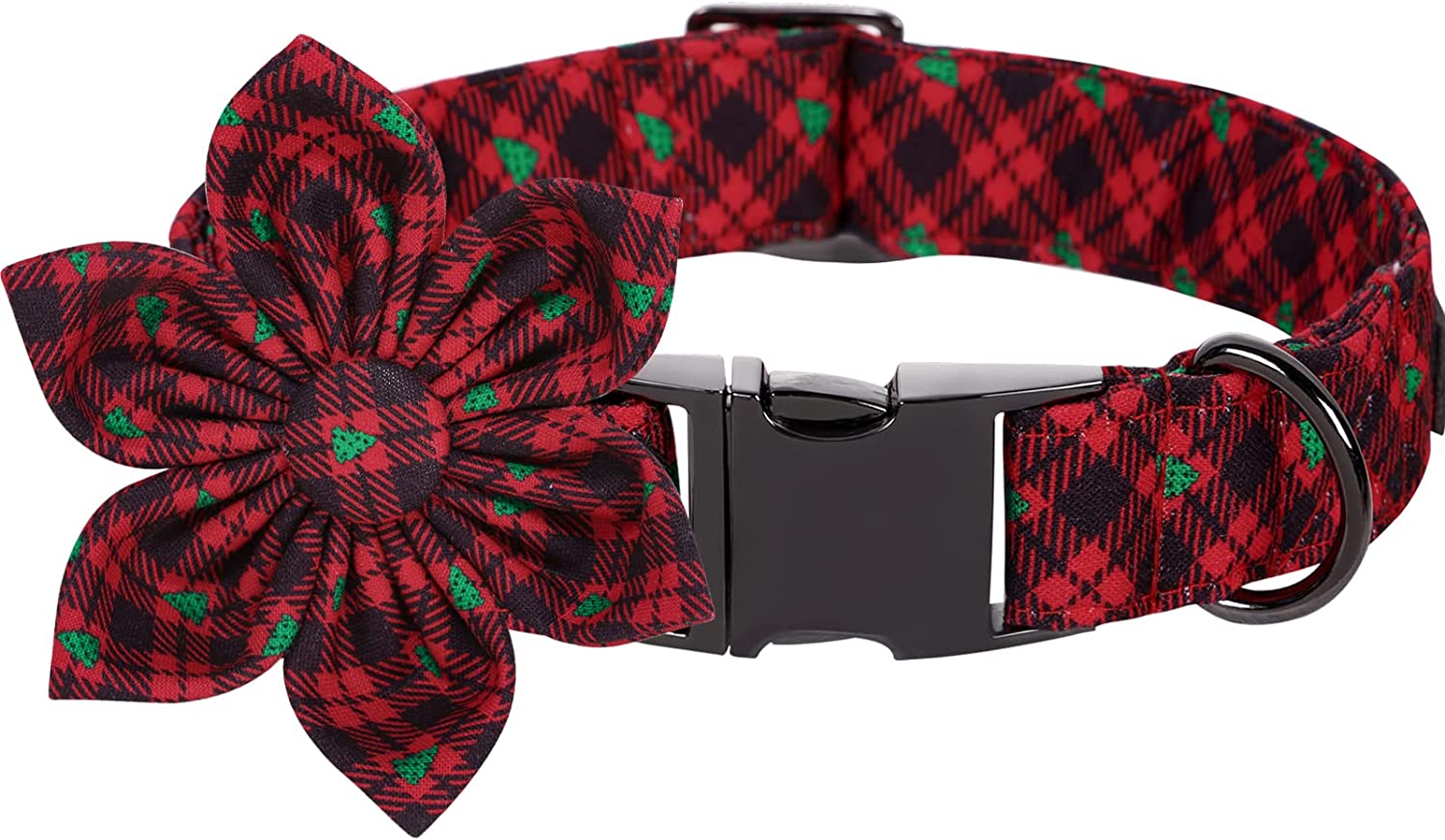 Lionet Paws Christmas Dog Collar with Bowtie, Dog Bowtie Collar with Metal Buckle for Dogs, Adjustable Comfortable Dog Collar Girl Boy Gift Santa Claus, M, Neck 13.5-22 In Animals & Pet Supplies > Pet Supplies > Dog Supplies > Dog Apparel lionet paws Black&Red Grid Tree(Flower) Large (Pack of 1) 