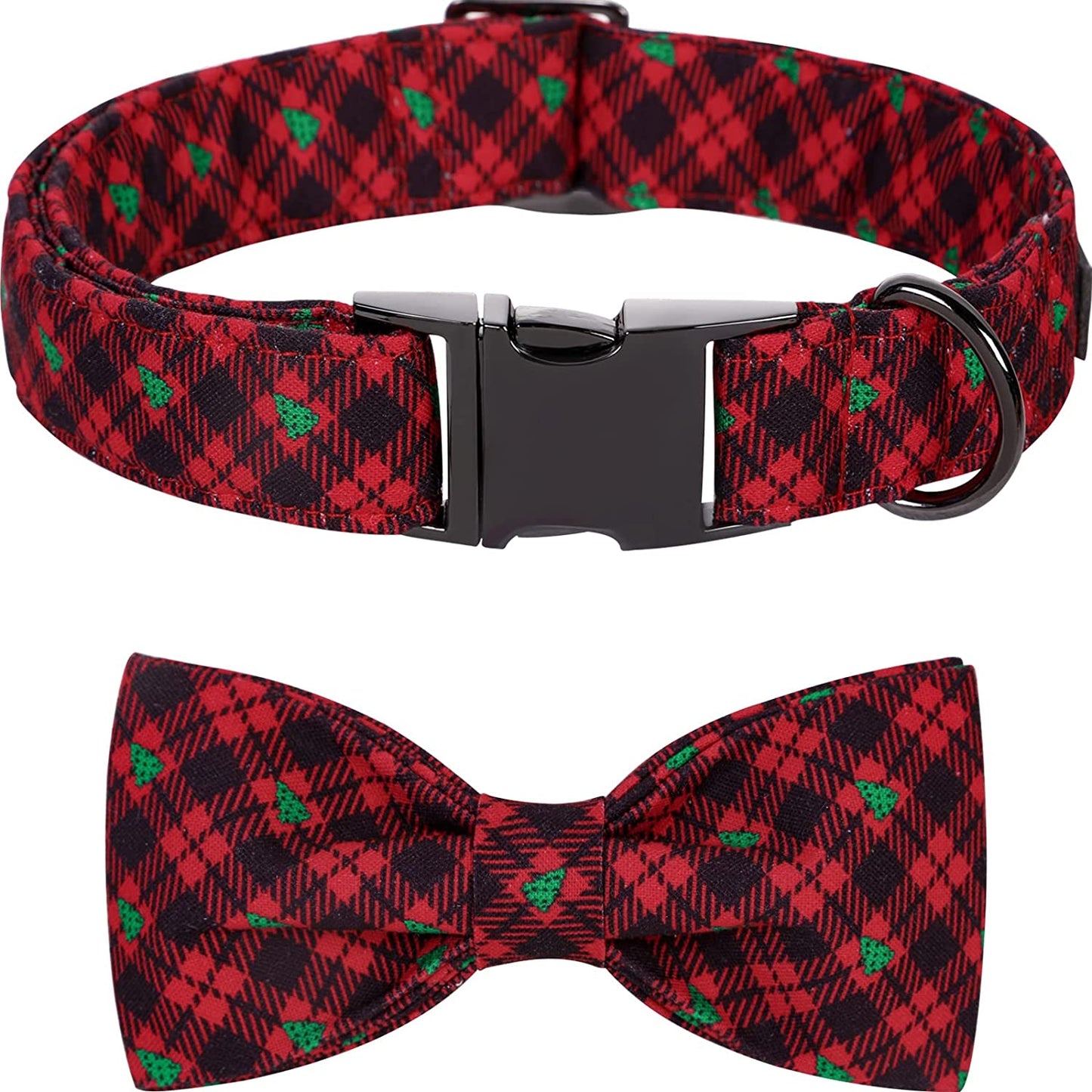 Lionet Paws Christmas Dog Collar with Bowtie, Dog Bowtie Collar with Metal Buckle for Dogs, Adjustable Comfortable Dog Collar Girl Boy Gift Santa Claus, M, Neck 13.5-22 In Animals & Pet Supplies > Pet Supplies > Dog Supplies > Dog Apparel lionet paws Black&Red Grid Tree Large (Pack of 1) 