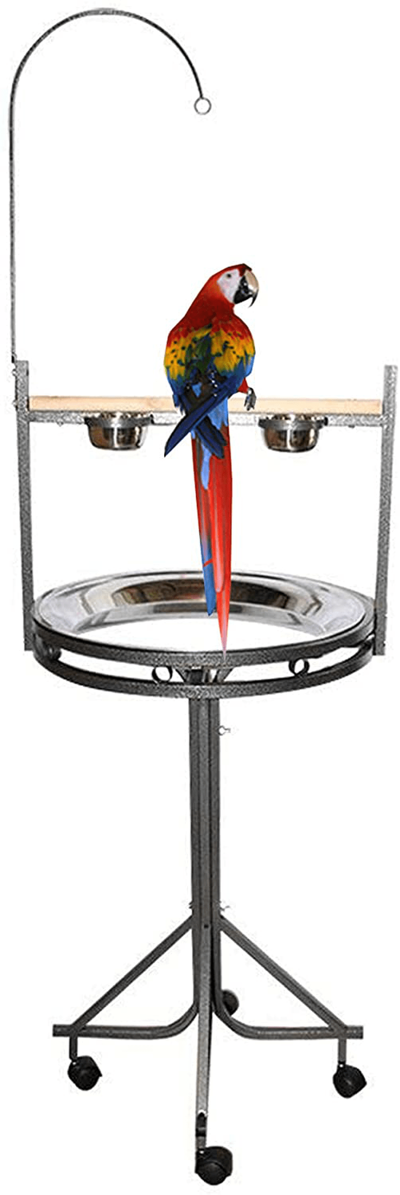 72" Large Hangout Bird Play Stand Play Ground Stainless Steel Pan with Metal Seed Guard