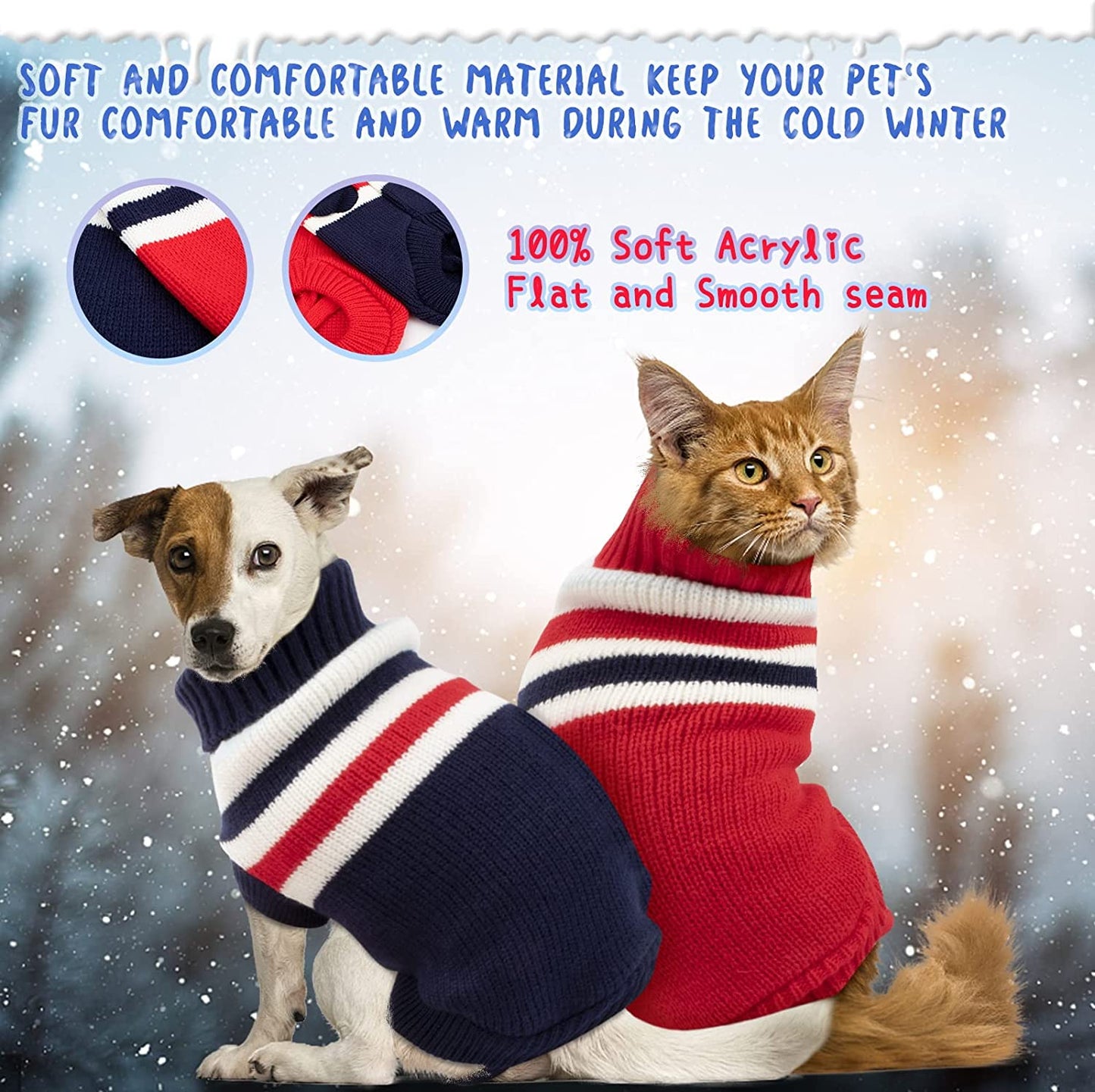 Rypet 2 Packs Striped Cat Sweater - Warm Knitted Sweater Turtleneck Cat Winter Clothes for Kittys and Small Dogs XS Animals & Pet Supplies > Pet Supplies > Dog Supplies > Dog Apparel Rypet   