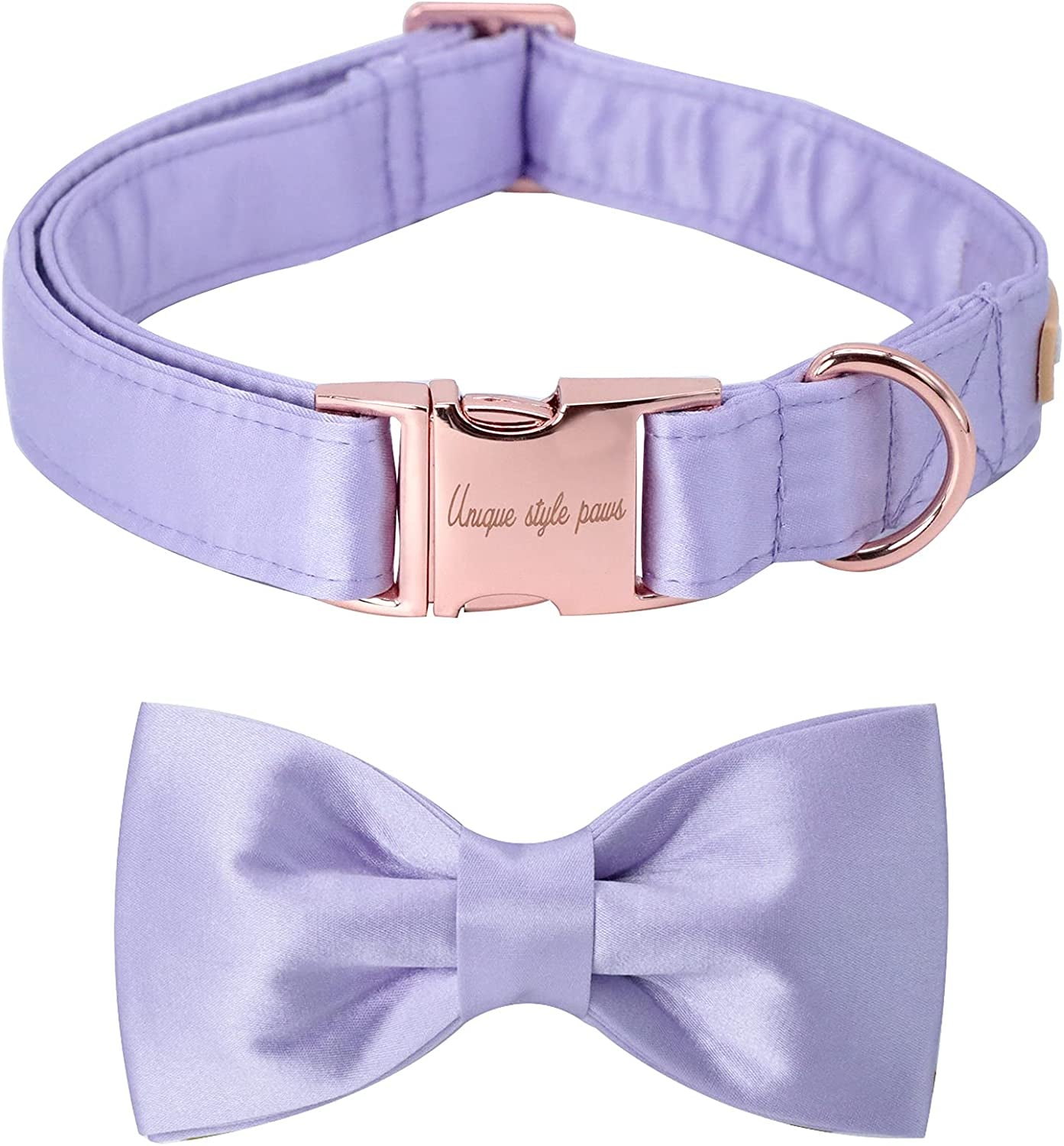 Unique Style Paws Dog Collar, Black Silk Dog Collar with Bow, Soft Bowtie Adjustable Pet Collar Gift for Female or Male Small Dogs Animals & Pet Supplies > Pet Supplies > Dog Supplies > Dog Apparel Unique style paws Lavender S 