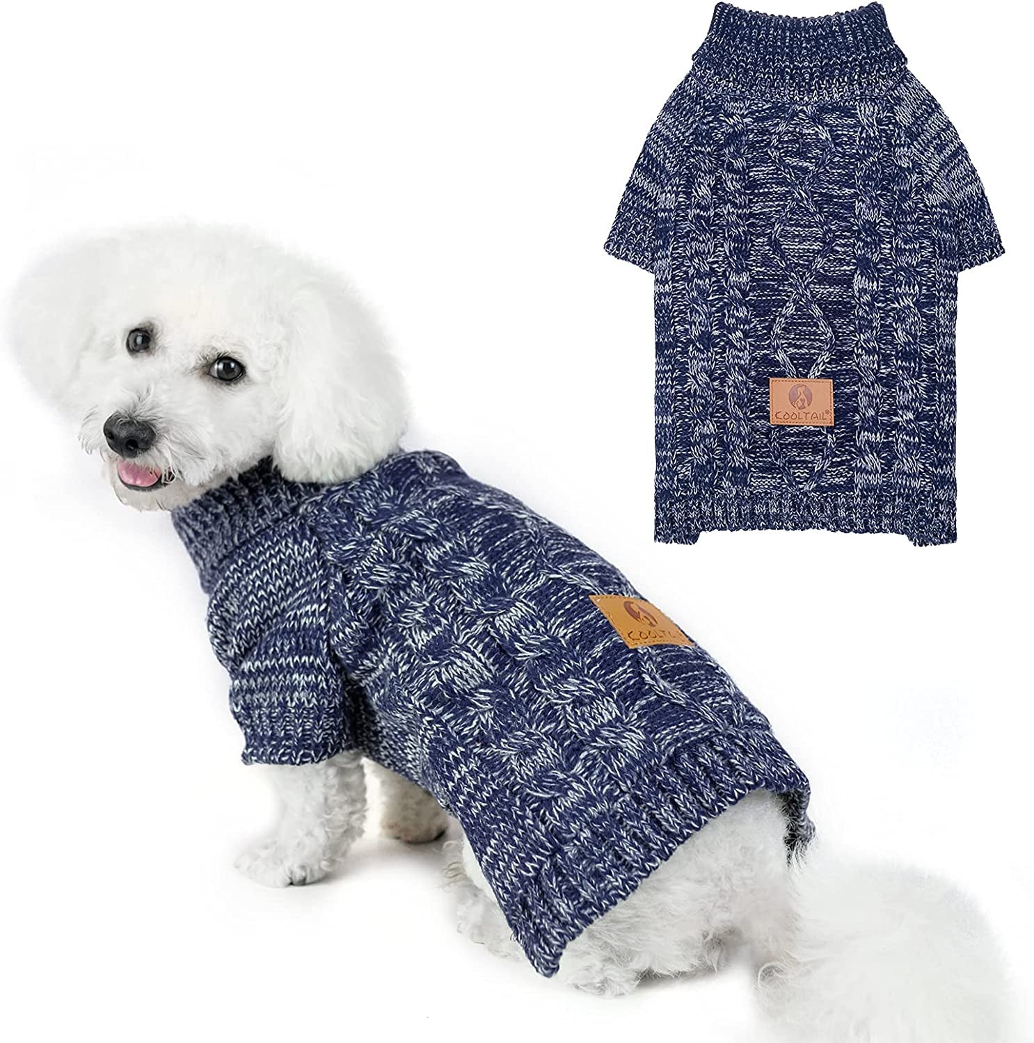 Knit Turtleneck Dog Sweater for Small Medium Large Dogs, Warm Puppy Clothes for Fall Winter, Cozy Sweatshirts Dog Coats Animals & Pet Supplies > Pet Supplies > Dog Supplies > Dog Apparel KOOLTAIL Navy Blue Medium 