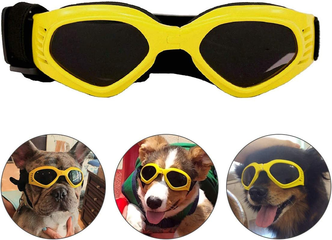 PEDOMUS Dog Goggles Small Dog Sunglasses Adjustable Strap for UV Sunglasses Waterproof Protection for Dogs (Black) Animals & Pet Supplies > Pet Supplies > Dog Supplies > Dog Apparel PEDOMUS YELLOW  