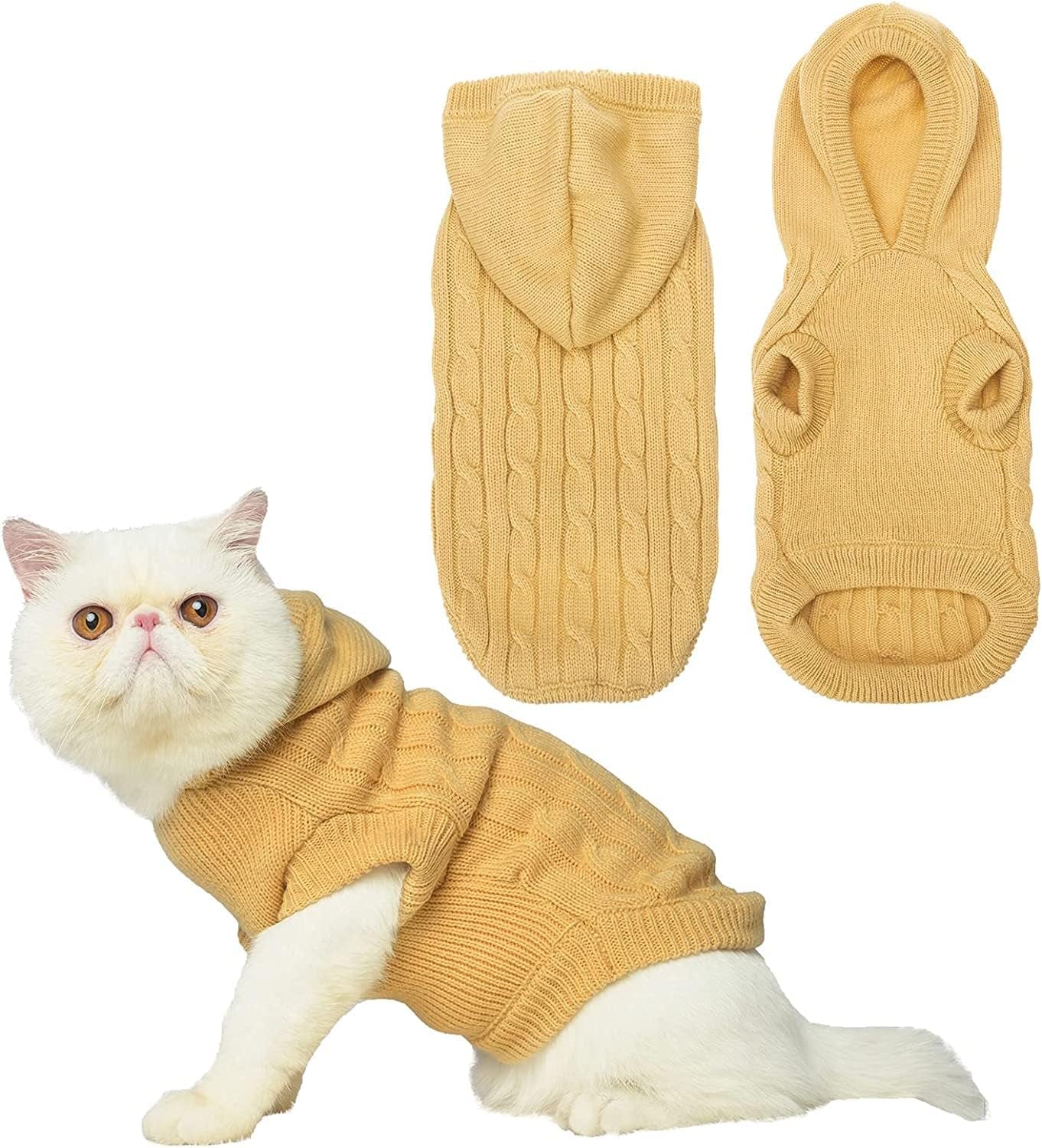 PUPTECK Winter Dog Cat Sweater Coat - Soft Cold Weather Clothes Knitwear for Kitties & Small Dogs Indoor Outdoor Walking Warm, Knitted Classic for Doggies Kitties Girls Boys Animals & Pet Supplies > Pet Supplies > Dog Supplies > Dog Apparel PUPTECK Cream S: Chest Girth 12”, Back Length 11.5” 