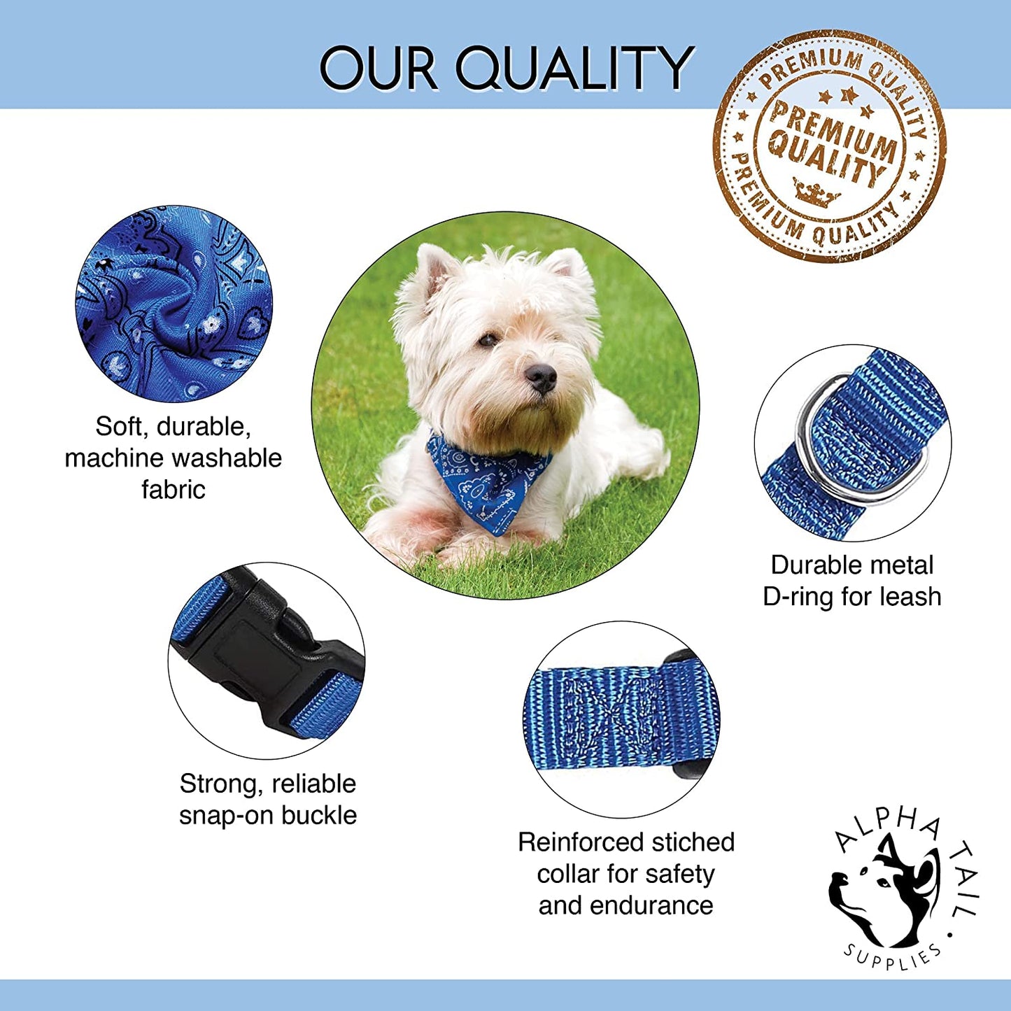 Alpha Tail Supplies Dog Bandana Collar Scarf | for Dog, Puppy & Cat | Small, Medium & Large Adjustable Collars | Handkerchief Colors Include Red, Blue & Black | 1 Poop Bag Roll & 1 Dispenser Animals & Pet Supplies > Pet Supplies > Dog Supplies > Dog Apparel Alpha Tail Supplies   