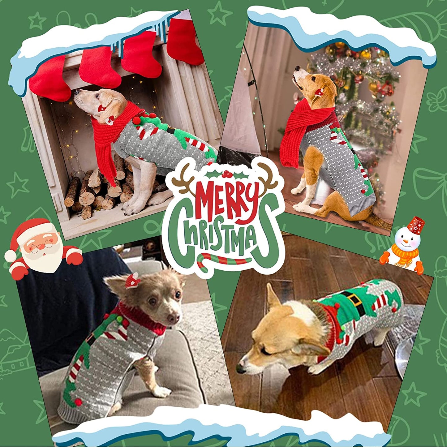 SGQCAR 4Pieces Ugly Christmas Dog Sweater with Scarf and Hairpin Xmas Pet Dog Winter Knitwear Elf Dog Clown Sweaters Holiday and Party for Small Medium Dogs Cat Animals & Pet Supplies > Pet Supplies > Dog Supplies > Dog Apparel SGQCAR-PET   