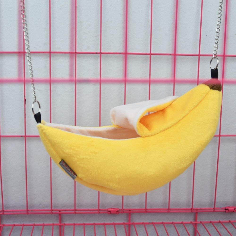 Hamster Bed House Hamster Bedding Winter Hanging Fruit Banana Warm Bed Nest Accessories for Mini Small Animal Mice, Rat, Sugar Glider, Chinchilla, Guinea Pig, Hedgehog, Squirrel