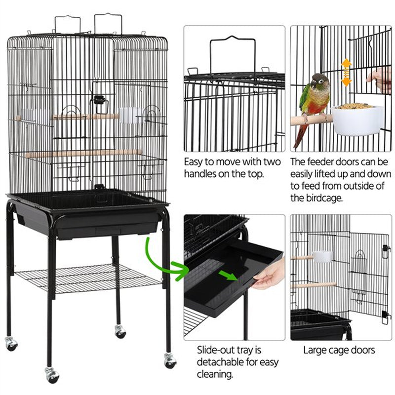 Smilemart 53.5" Metal Rolling Bird Cage with Play Top Stand, Black Animals & Pet Supplies > Pet Supplies > Bird Supplies > Bird Cages & Stands SmileMart   