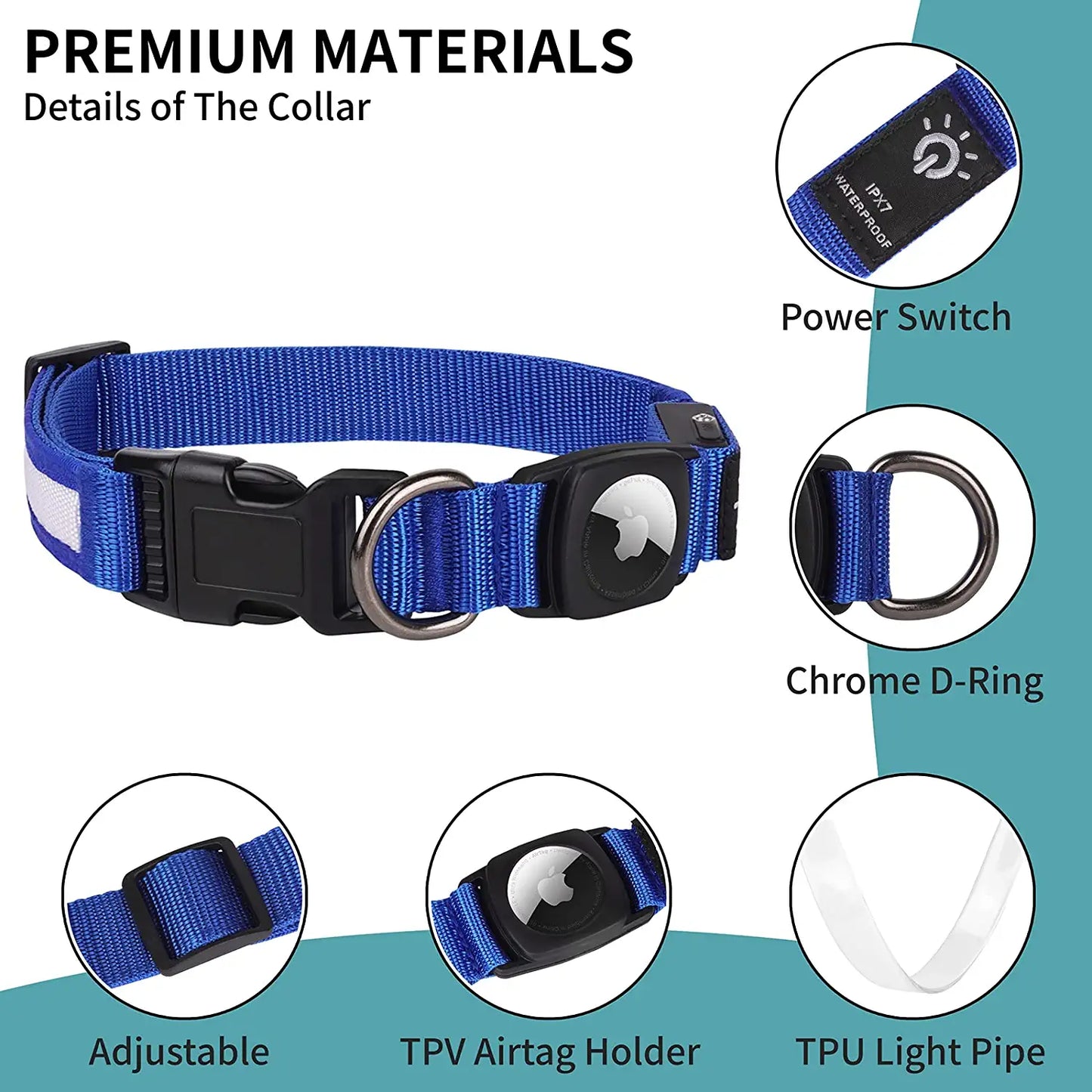 LED Airtag Dog Collar, FEEYAR Air Tag Dog Collar [IPX7 Waterproof], Light up Dog Collars with Apple Airtag Holder Case, Rechargeable Lighted Dog Collar for Small Medium Large Dogs [Blue][Size S] Electronics > GPS Accessories > GPS Cases FEEYAR   