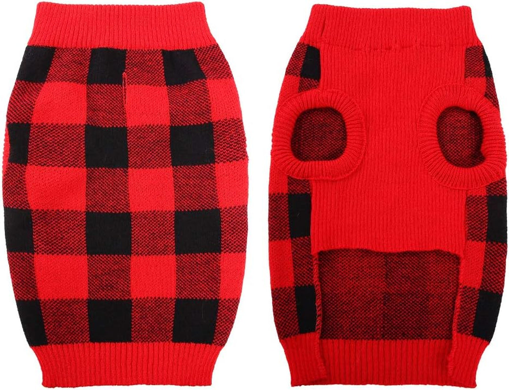 Classic Plaid Dog Sweater with Leash Hole, Warm Stretchy Knitwear for Small Medium Dog, Soft Jacquard Knit Pullover with Elastic High Collar for Spring Fall Winter Christmas Cold Weather Daily Wear Animals & Pet Supplies > Pet Supplies > Dog Supplies > Dog Apparel PUMYPOREITY   