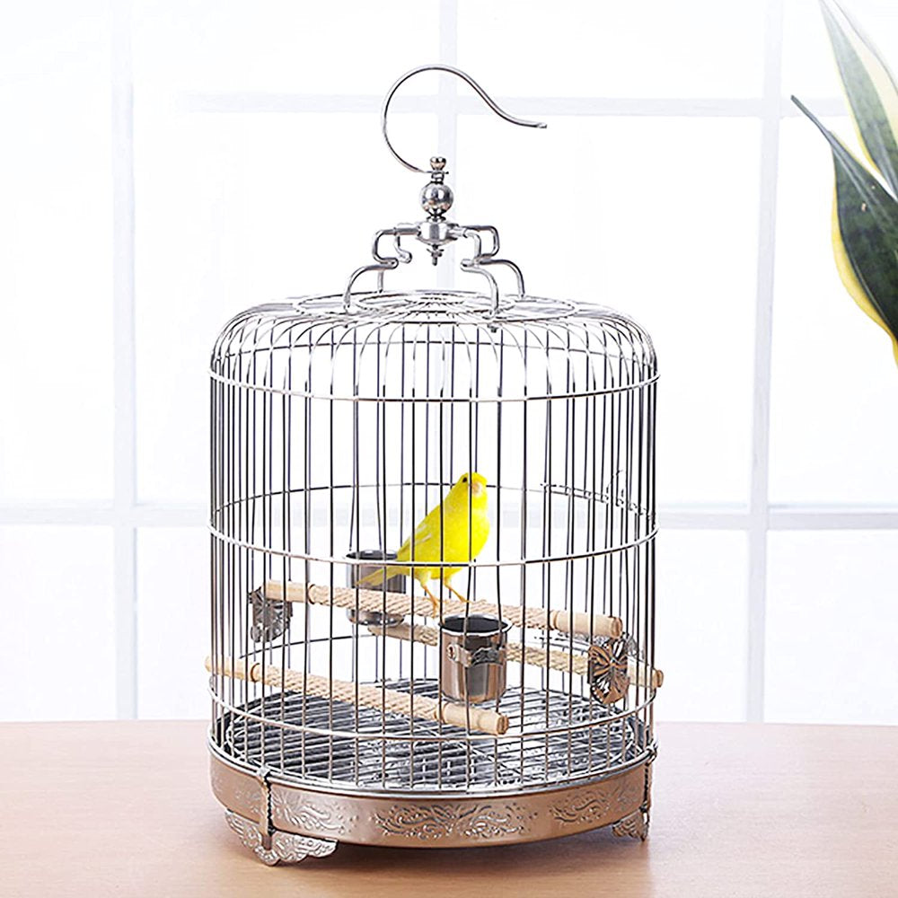 Miumaoev Large Stainless Steel Parakeet Bird Cage, 15.74 Inch Height Hanging Parrot Bird Cages with Stand for Cockatiels African Grey Quaker Parakeets Conures Pigeons Flight Perches Bird Cage Animals & Pet Supplies > Pet Supplies > Bird Supplies > Bird Cages & Stands Miumaeov   