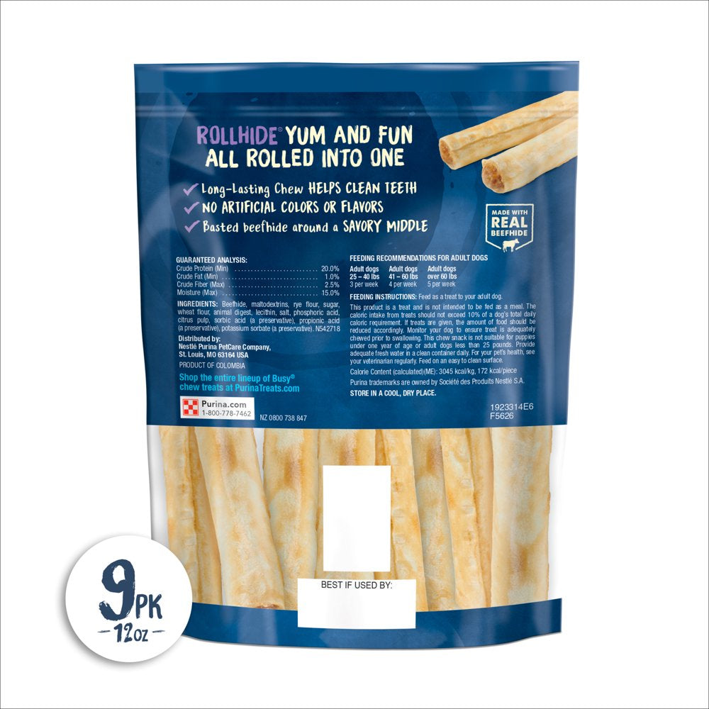 Purina Busy Rawhide Small/Medium Breed Dog Bones, Rollhide, 9 Ct. Pouch Animals & Pet Supplies > Pet Supplies > Dog Supplies > Dog Treats Nestlé Purina PetCare Company   