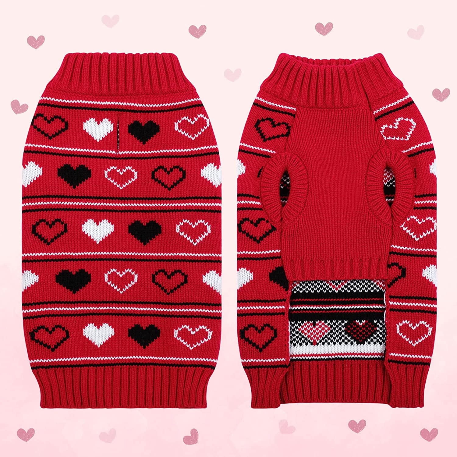 Queenmore Valentine Dog Sweater,Small Dog Sweater for Tiny Dogs,Teacups,Frenchies,Chihuahuas,Yorkies,Turtleneck Girl Dogs Red Knit Sweaters Red,Xs Animals & Pet Supplies > Pet Supplies > Dog Supplies > Dog Apparel Queenmore   