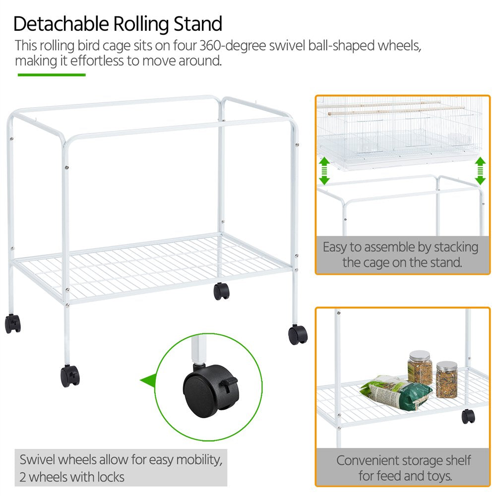 Easyfashion 47"H Rolling Stand Flight Bird Cage with Slide-Out Tray for Small Birds, White Animals & Pet Supplies > Pet Supplies > Bird Supplies > Bird Cages & Stands Easyfashion   