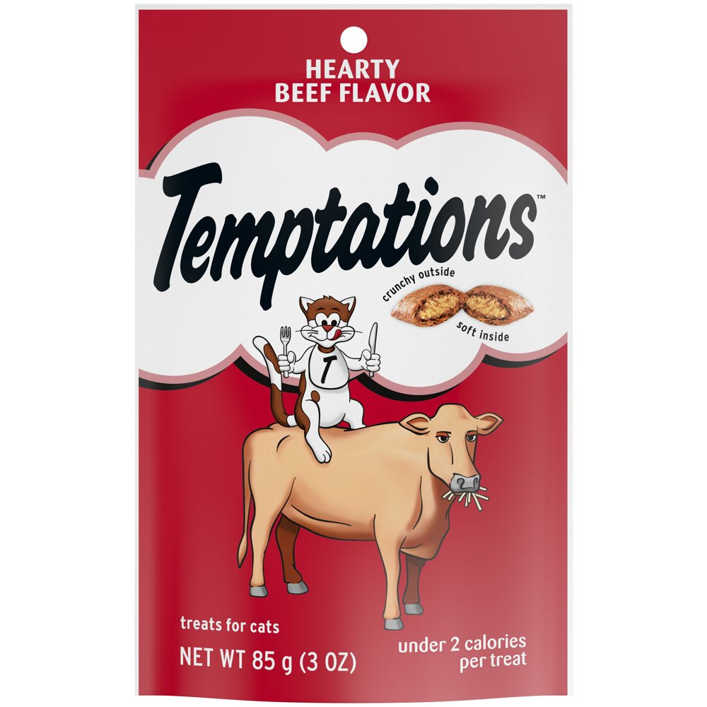 TEMPTATIONS Classic, Crunchy and Soft Cat Treats, Hearty Beef Flavor, 6.3 Oz. Pouch