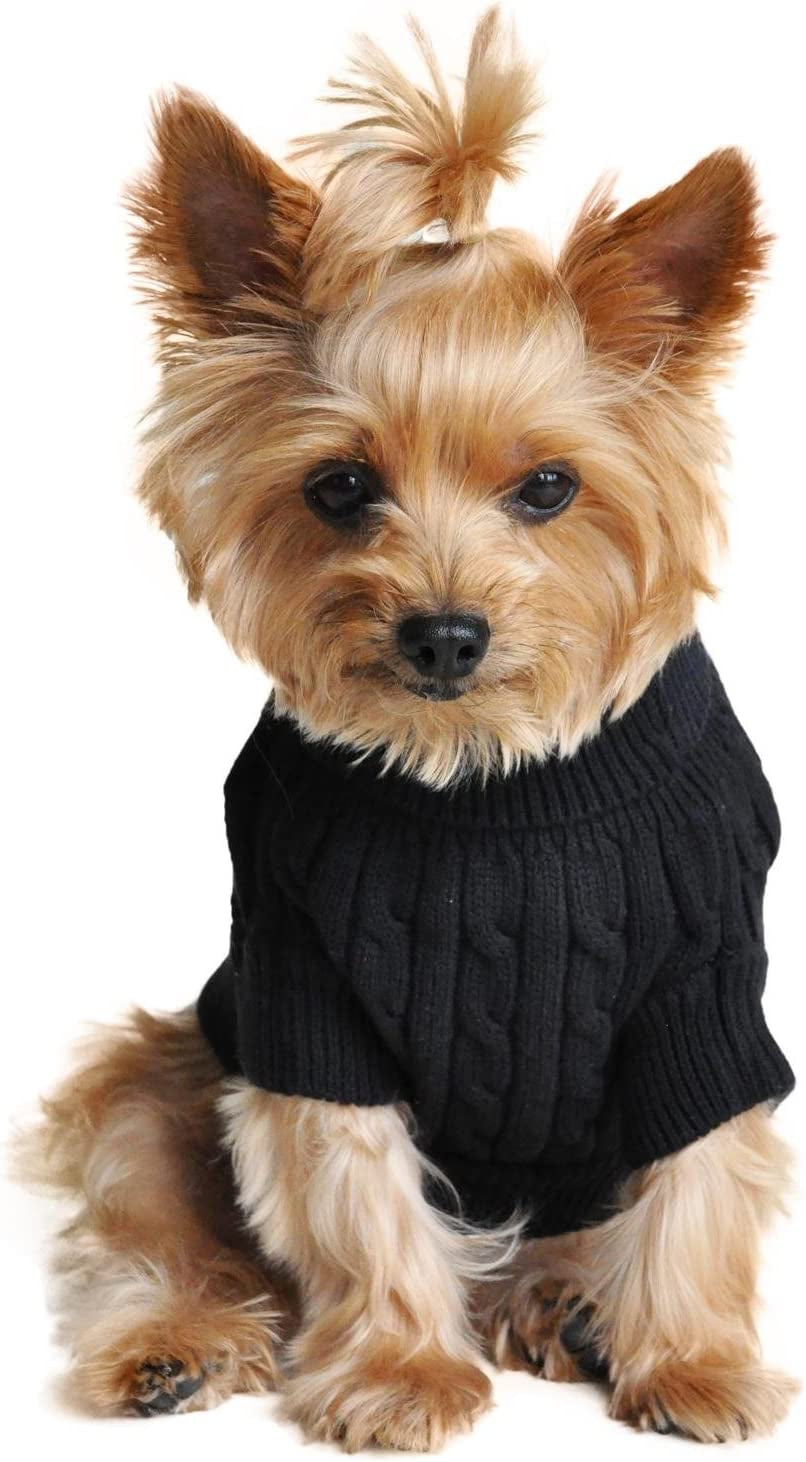 DOGGIE DESIGN Combed Cotton Cable Knit Dog Sweater Small - Jet Black Animals & Pet Supplies > Pet Supplies > Dog Supplies > Dog Apparel Doggie Design   