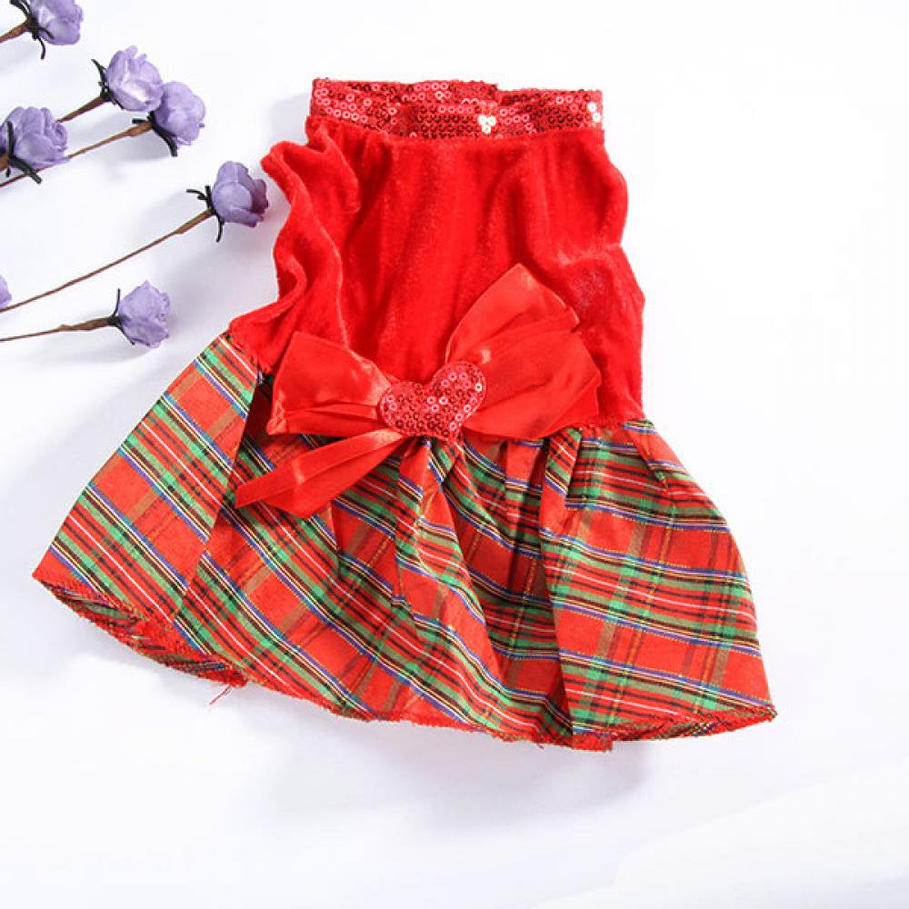 Puppy Plaid Bow Apparel Red Dress Pet Dog Lovely Skirt Christmas Party Clothes Animals & Pet Supplies > Pet Supplies > Dog Supplies > Dog Apparel Catlerio   