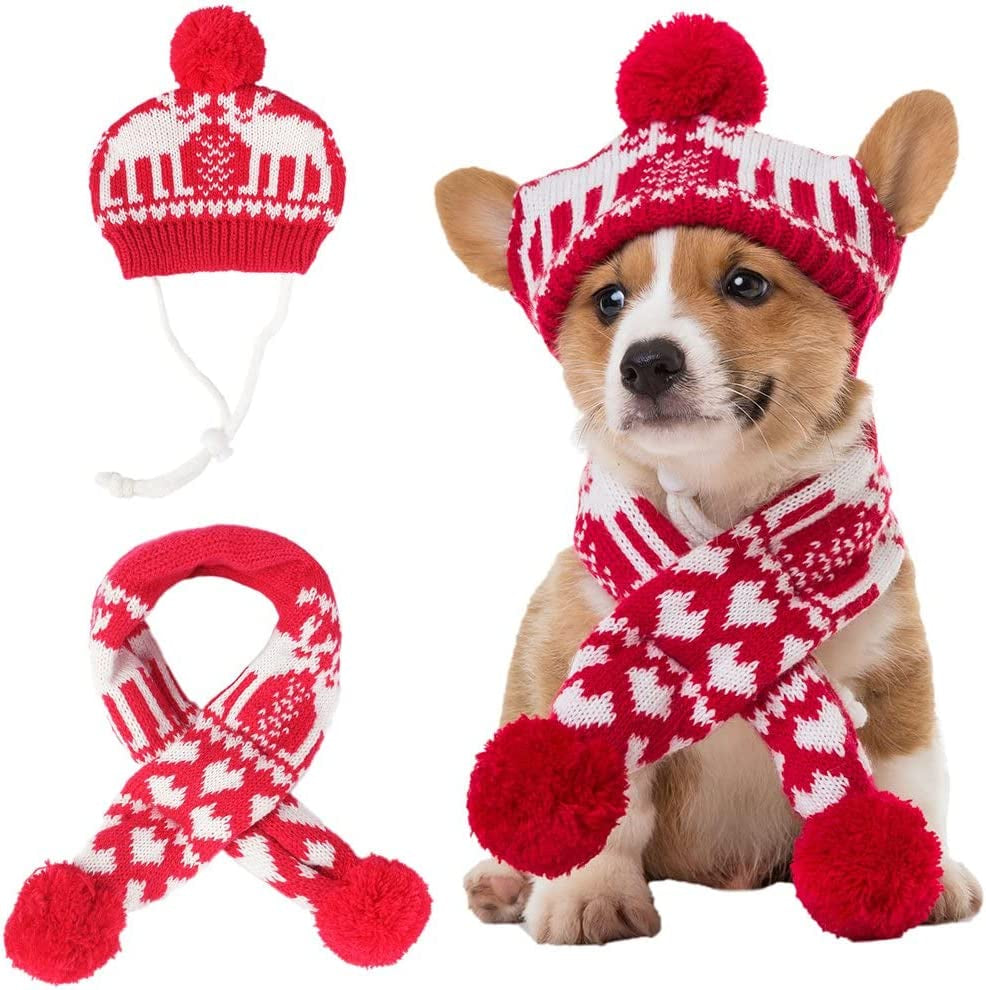 Dog 2022 New Year Costume - Red Scarf and Hat Set Party Accessories Knit for Pet Kitty, Full of Feast for Small to Large Puppy(M) Animals & Pet Supplies > Pet Supplies > Dog Supplies > Dog Apparel BINGPET   