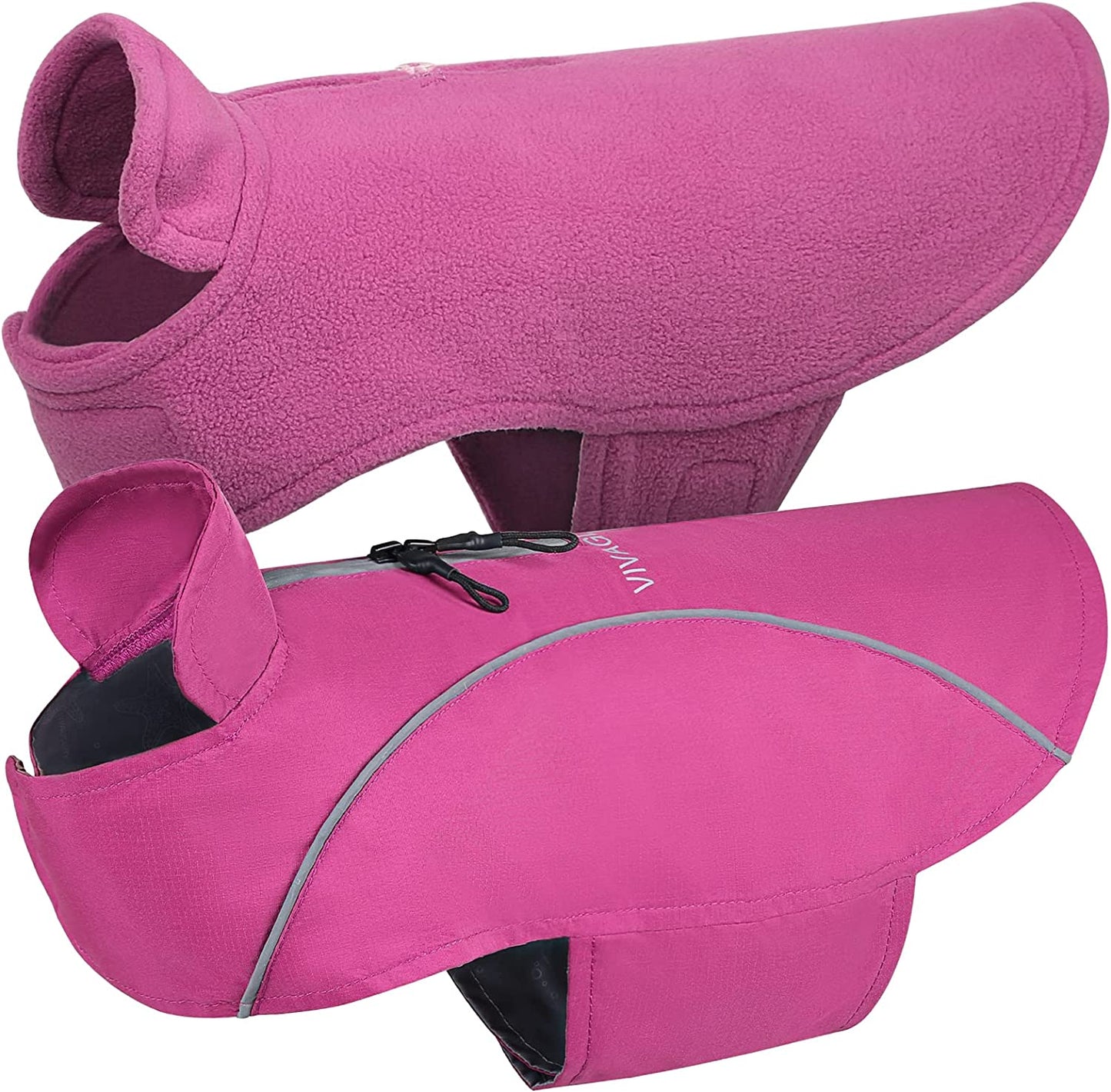 VIVAGLORY 3-In-1 Dog Winter Coats, Reflective Water-Resistant Wind Breaker Jackets & Fleece Lined Cold Weather Vest, Warm Sweater with Leash Portal, Dog Clothes for Small Medium Large Dogs Animals & Pet Supplies > Pet Supplies > Dog Supplies > Dog Apparel VIVAGLORY Fuchsia Large (chest girth: 27 - 32") 