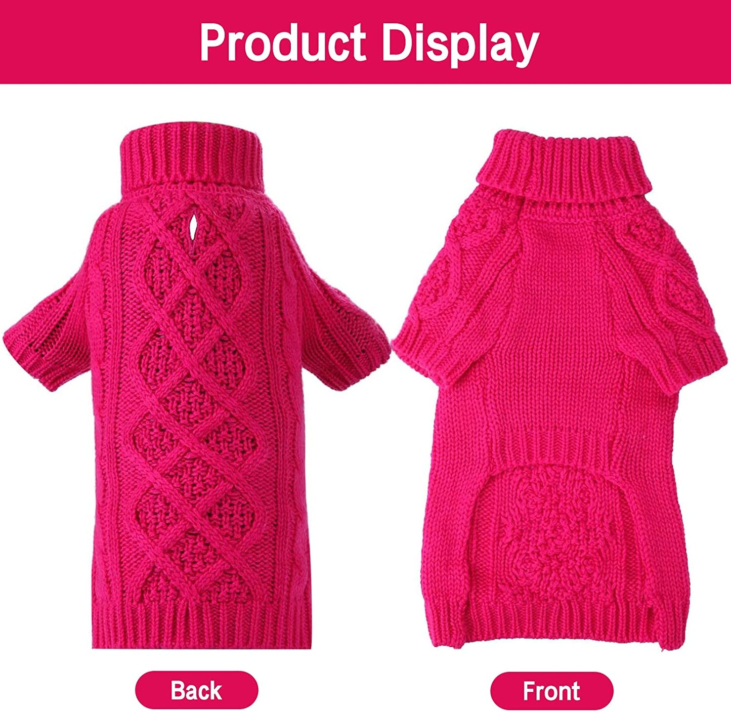 PUPTECK Classic Cable Knit Dog Sweater - Pet Turtleneck Coat Puppy Winter Clothes Pink Medium Animals & Pet Supplies > Pet Supplies > Dog Supplies > Dog Apparel Beibao   