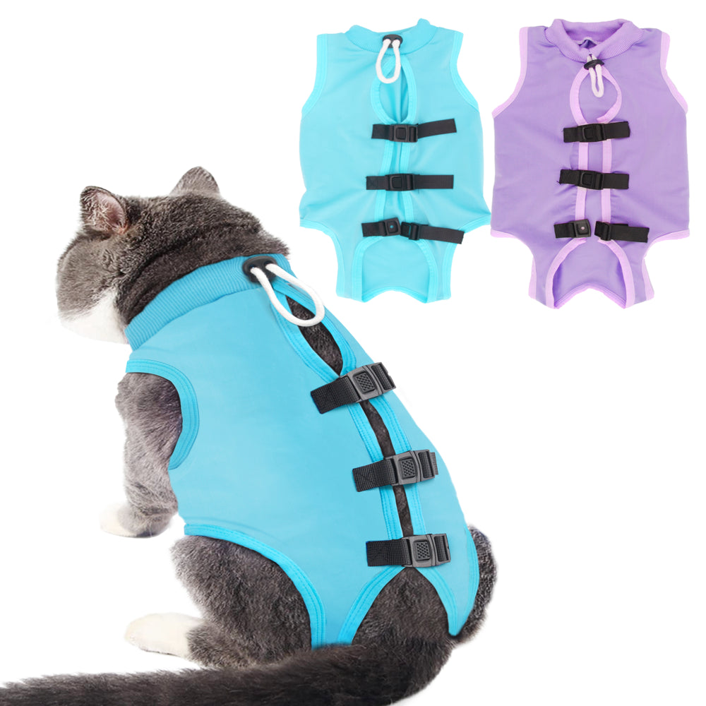 LEXVSS 2 Pieces Cat Recovery Suit, after Surgical Clothes for Abdominal Wounds & Surgery Animals & Pet Supplies > Pet Supplies > Cat Supplies > Cat Apparel LEXVSS L Blue+Purple 
