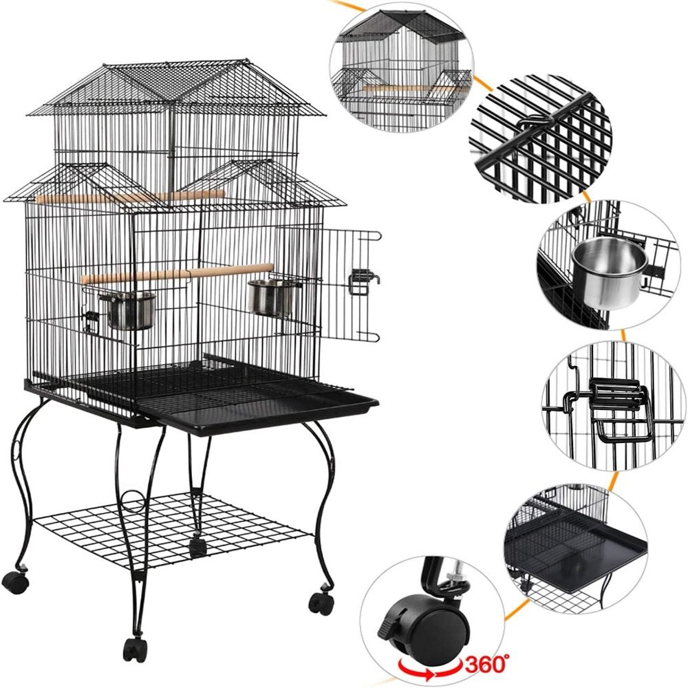 Jingkaiw 55-Inch Rolling Standing Triple Roof Top Medium Parrot Cage for Mid-Sized Parrots Cockatiels Sun Parakeets Green Cheek Conures Caique Pet Bird Cage with Detachable Stand Animals & Pet Supplies > Pet Supplies > Bird Supplies > Bird Cages & Stands jingkaiw   