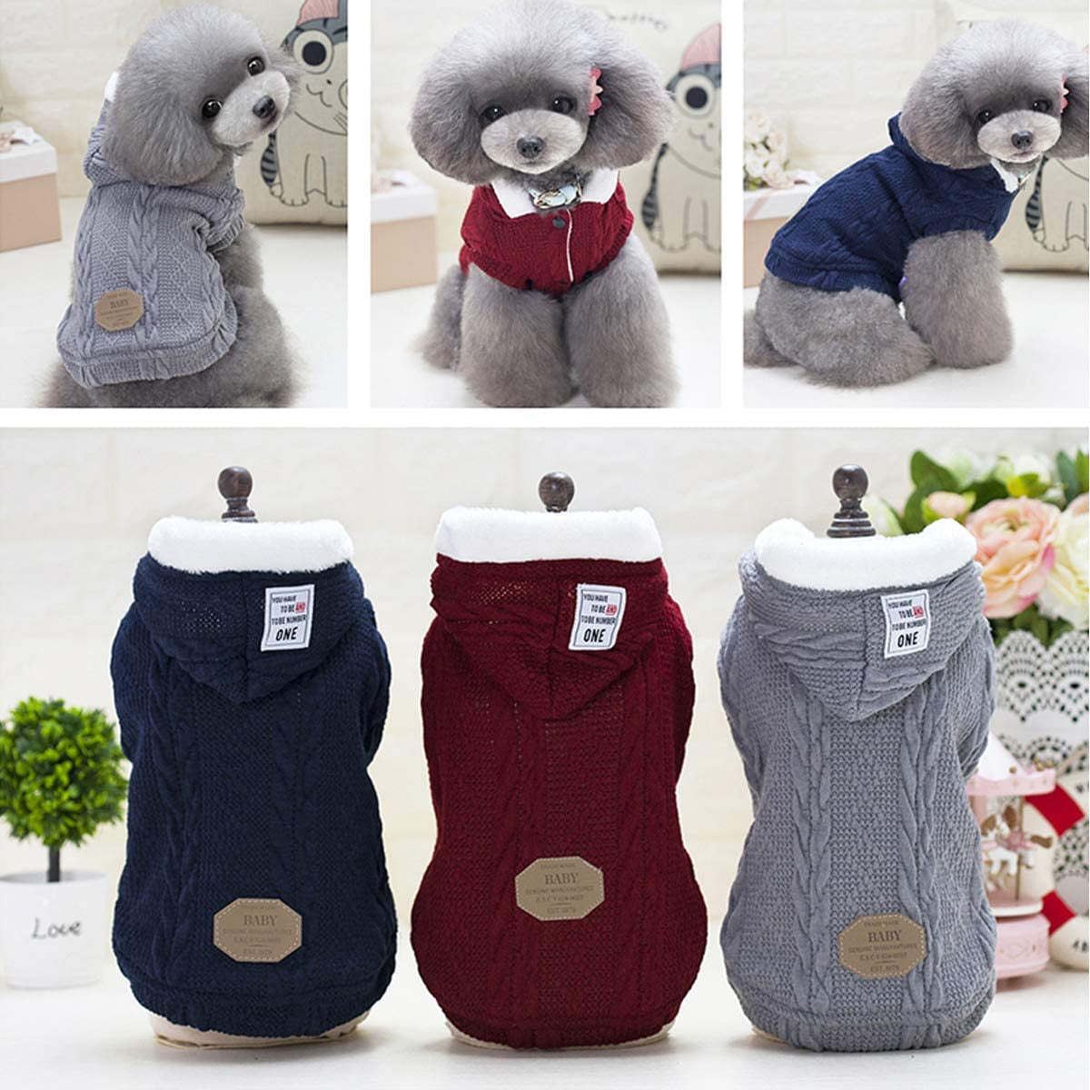 Dog Sweater, Bwealth 2 Layers Fleece Lined Warm Dog Clothes - Classic Knitted Winter Small Dog Jumper Coat - Pet Apparel Jacket Dog Sweaters for Small Dogs Cats Puppy Boy Girl (Medium, Dark Blue)